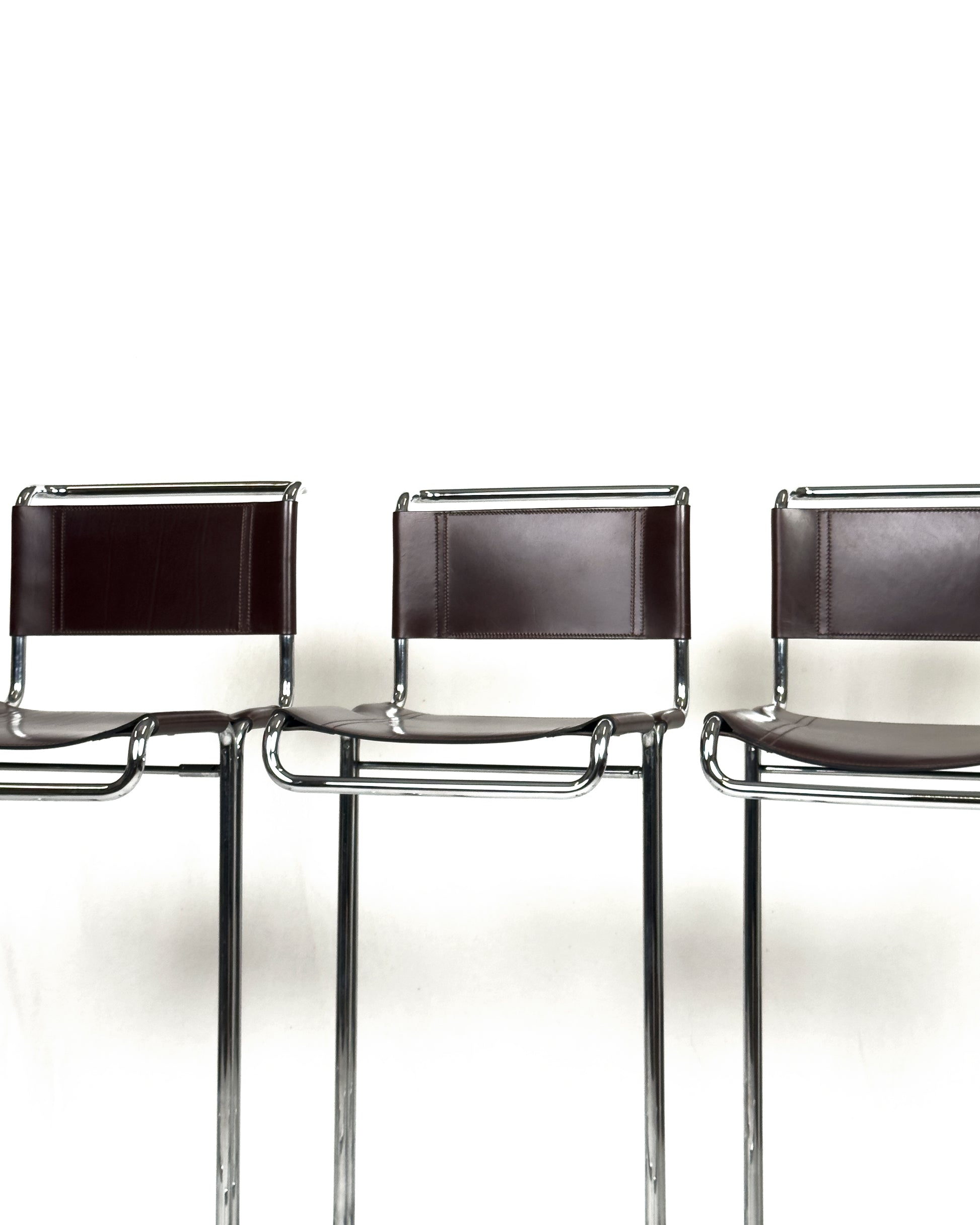vintage Bar Stools chrome & Brown Leather by Linea Veam, 1960s