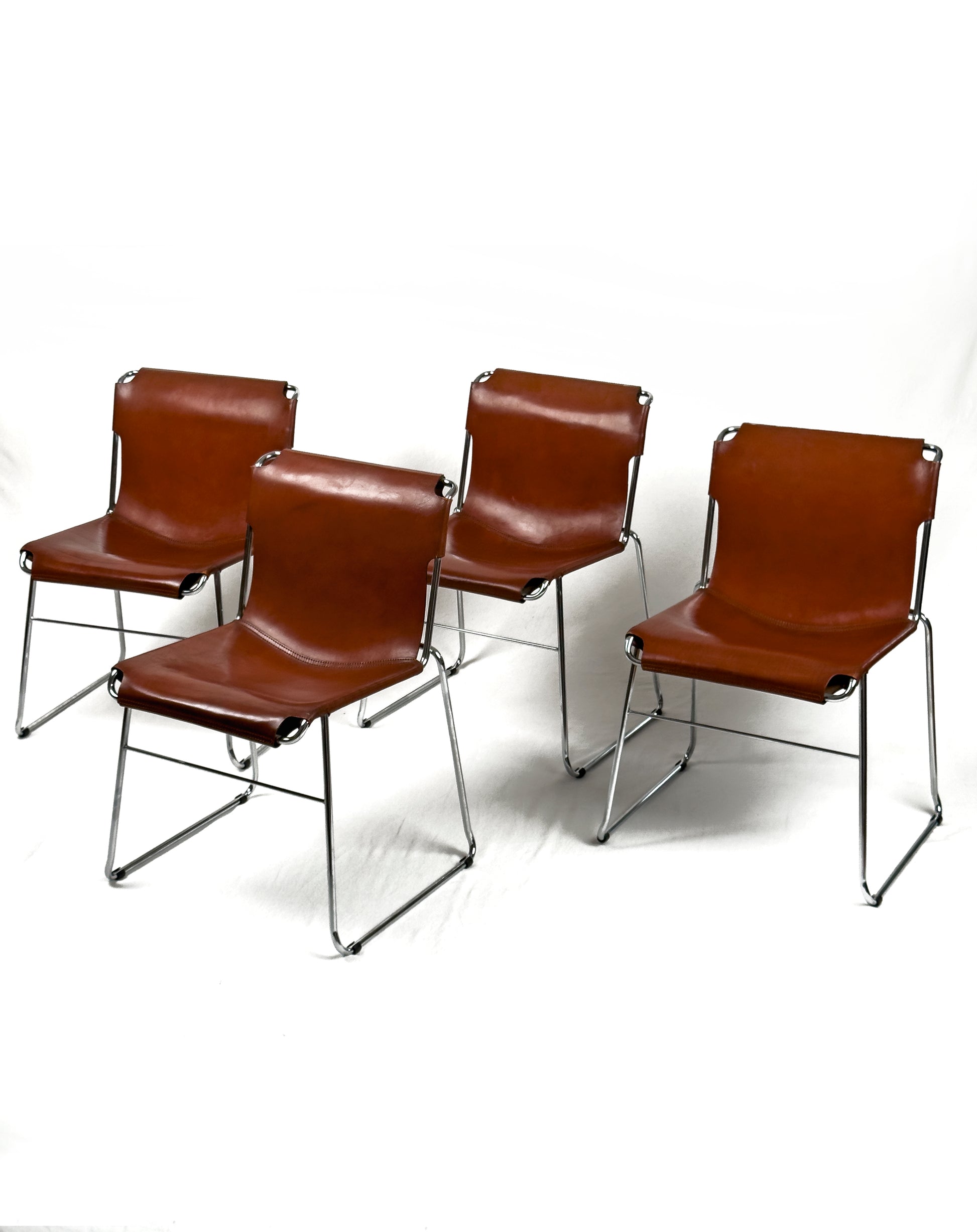 Set of 4 Vintage Italian Chrome & Leather Chairs 1970s