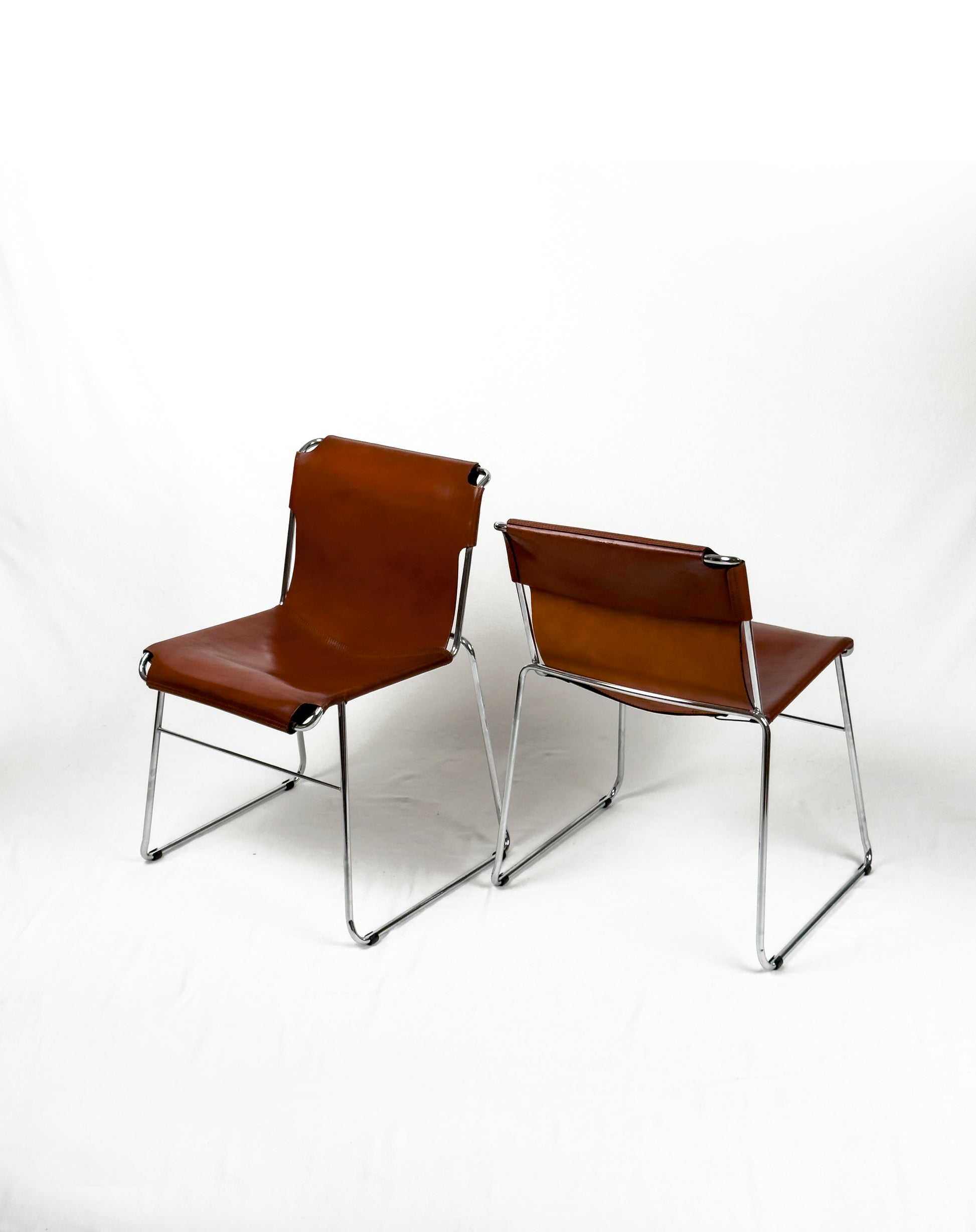 Set of 4 Vintage Italian Chrome & Leather Chairs 1970s