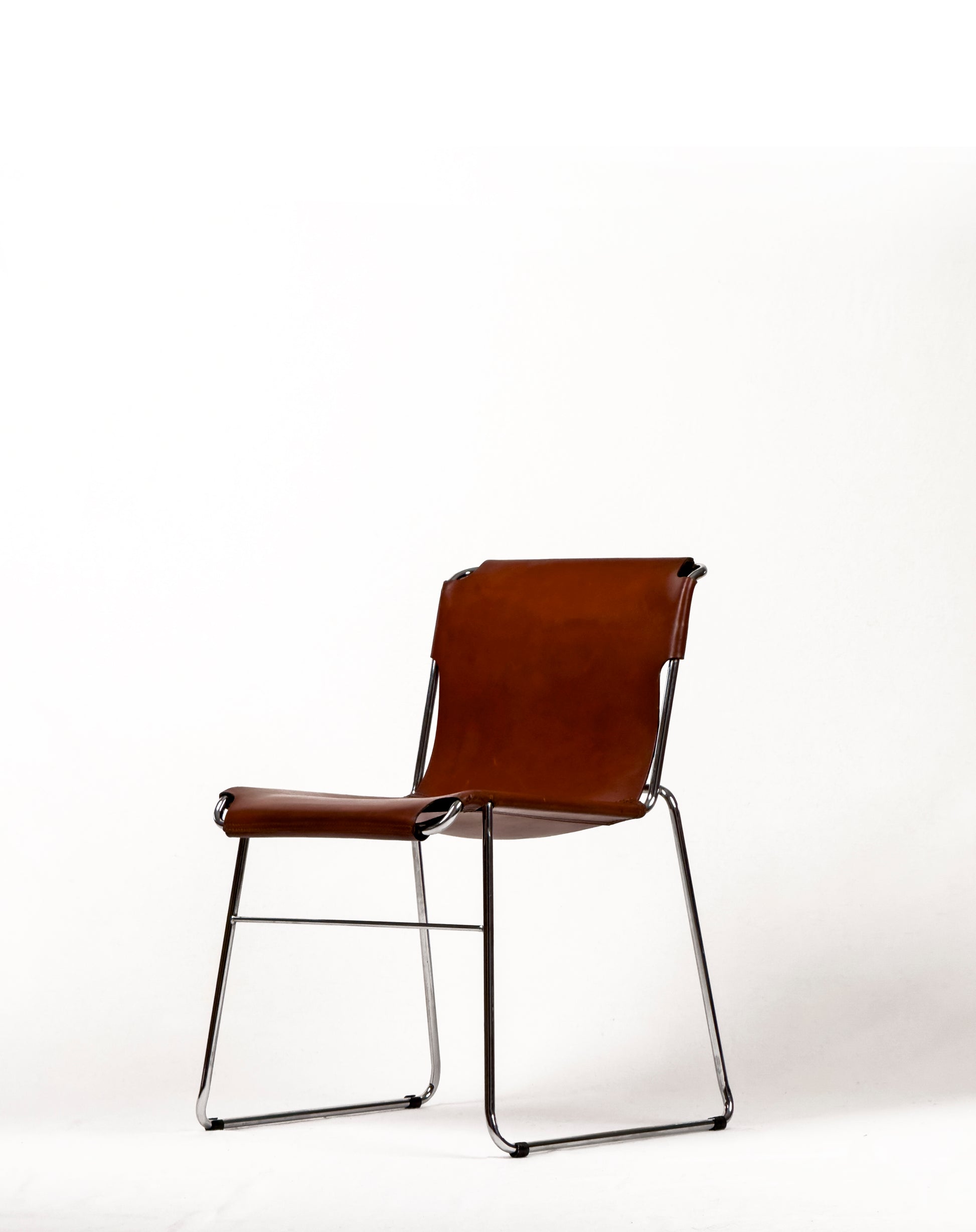 Set of 4 Vintage Italian Chrome & Leather Chairs 1970s