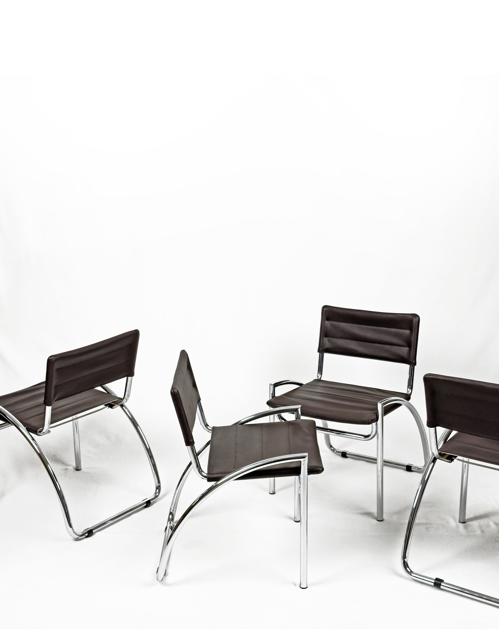 “Lira” chrome and leather Chairs  by Gae Aulenti – Italy, 1970s