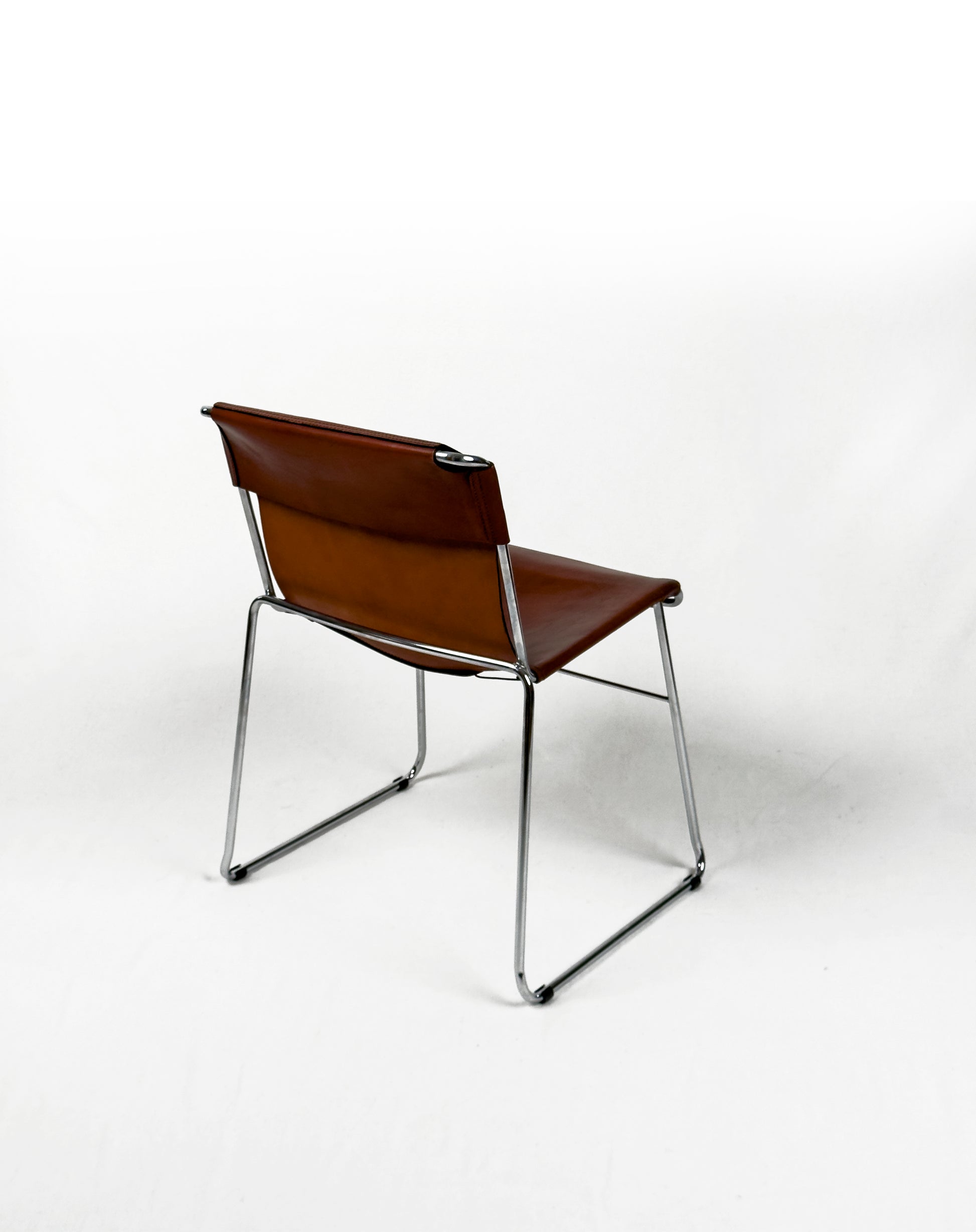 Set of 4 Vintage Italian Chrome & Leather Chairs 1970s