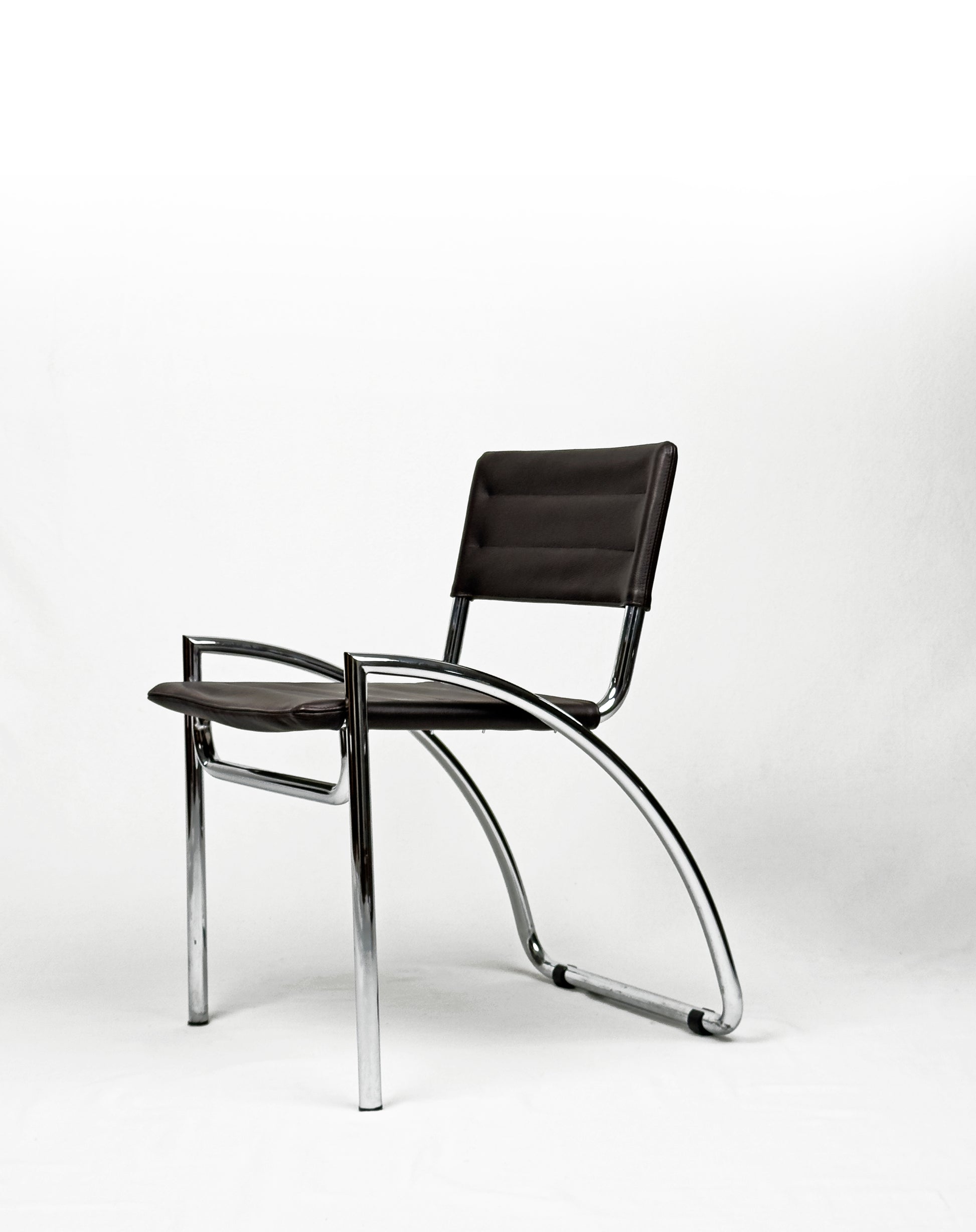 “Lira” chrome and leather Chairs  by Gae Aulenti – Italy, 1970s