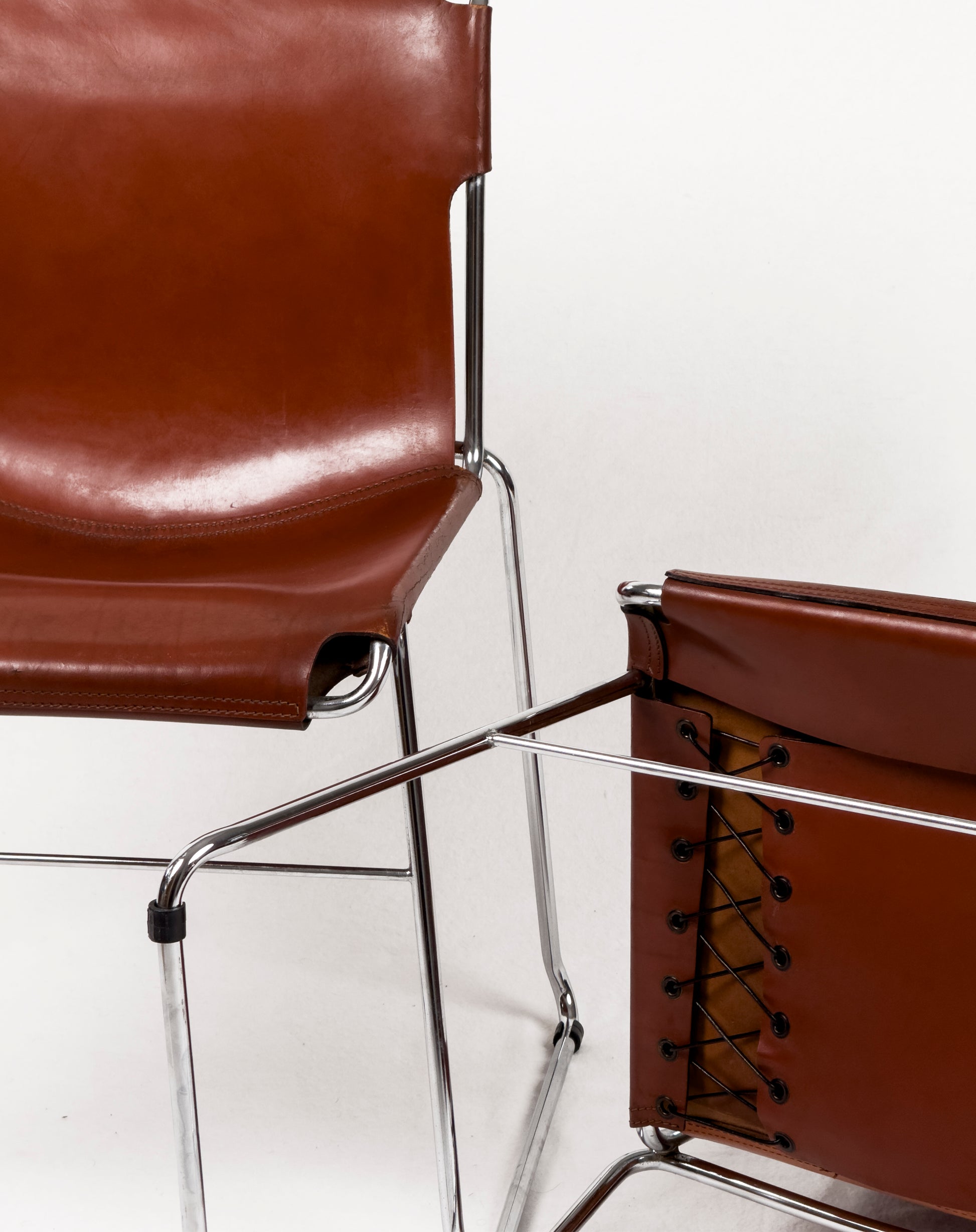Set of 4 Vintage Italian Chrome & Leather Chairs 1970s