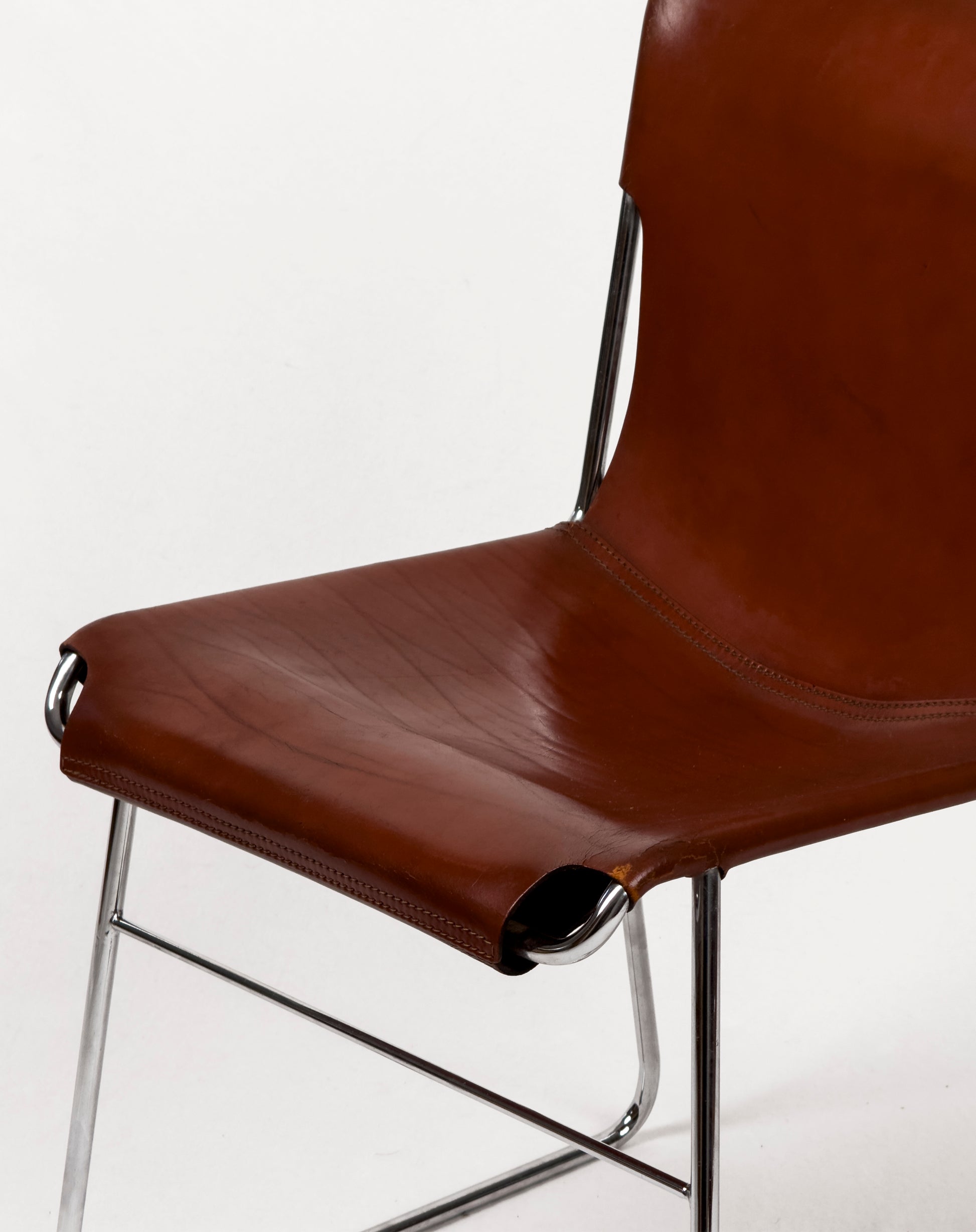 Set of 4 Vintage Italian Chrome & Leather Chairs 1970s