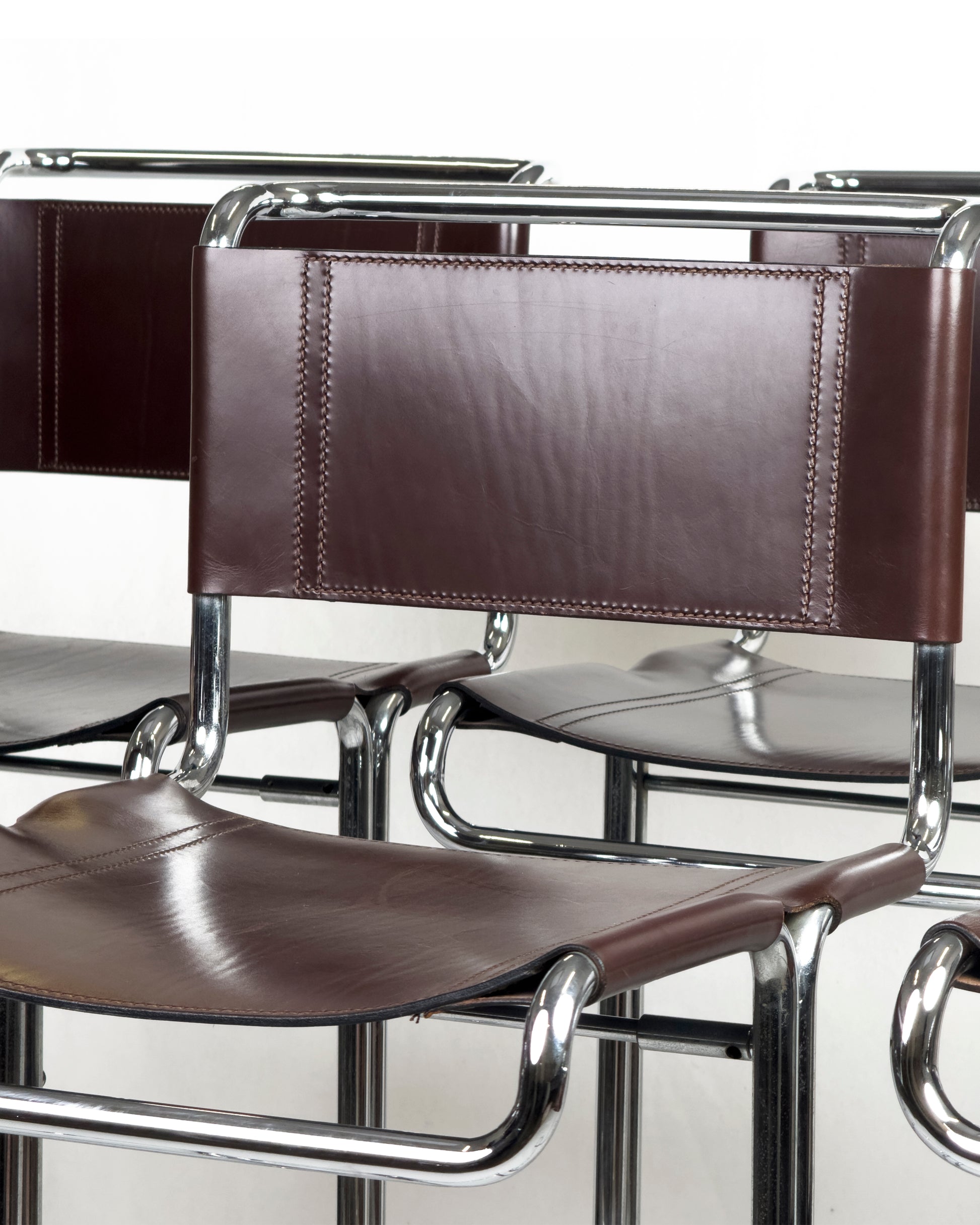 vintage Bar Stools chrome & Brown Leather by Linea Veam, 1960s