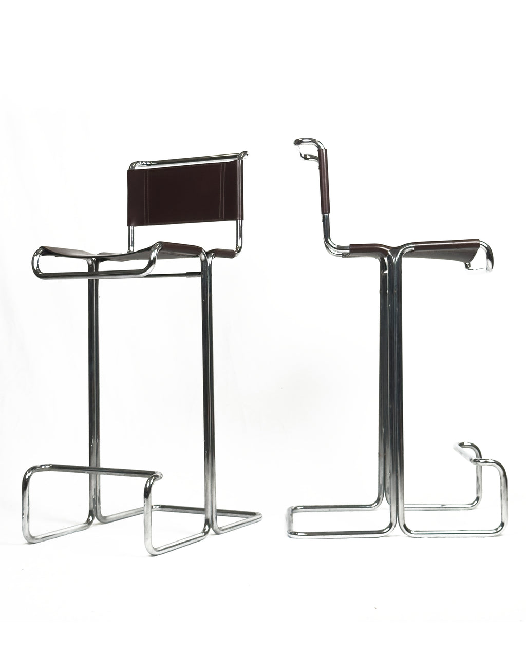 vintage Bar Stools chrome & Brown Leather by Linea Veam, 1960s