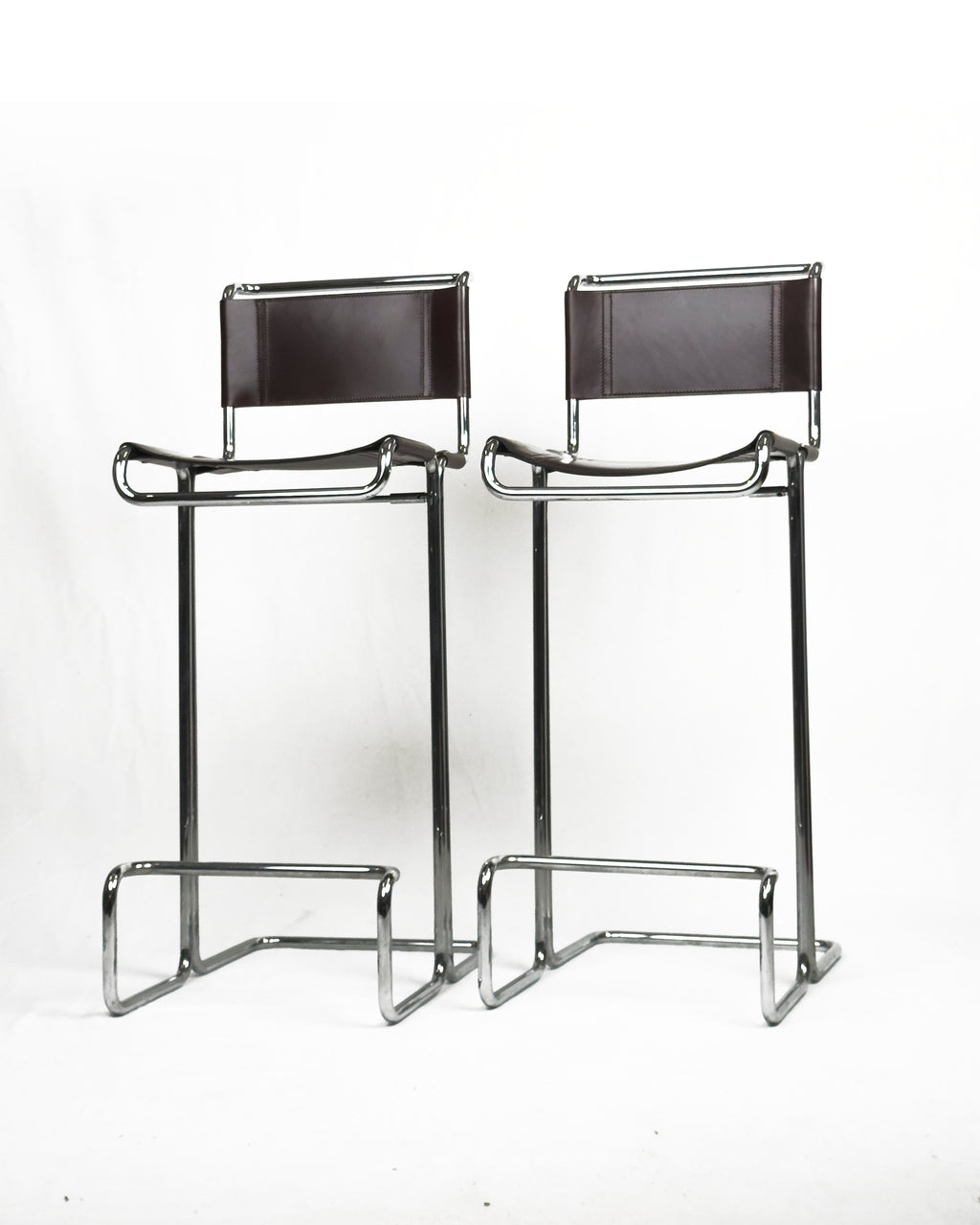 vintage Bar Stools chrome & Brown Leather by Linea Veam, 1960s