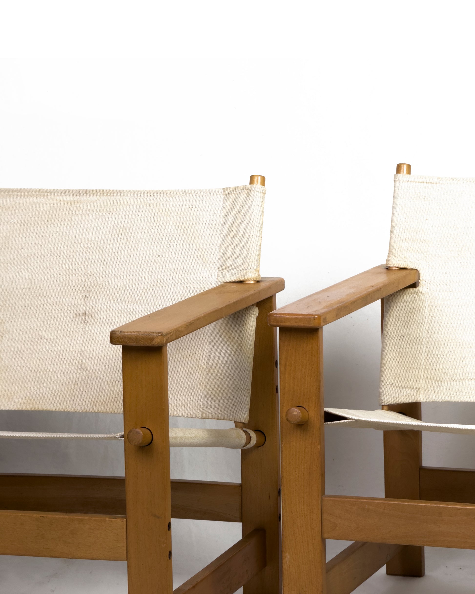 Pair of Vintage Safari Lounge Chairs in Canvas & Wood, 1970s