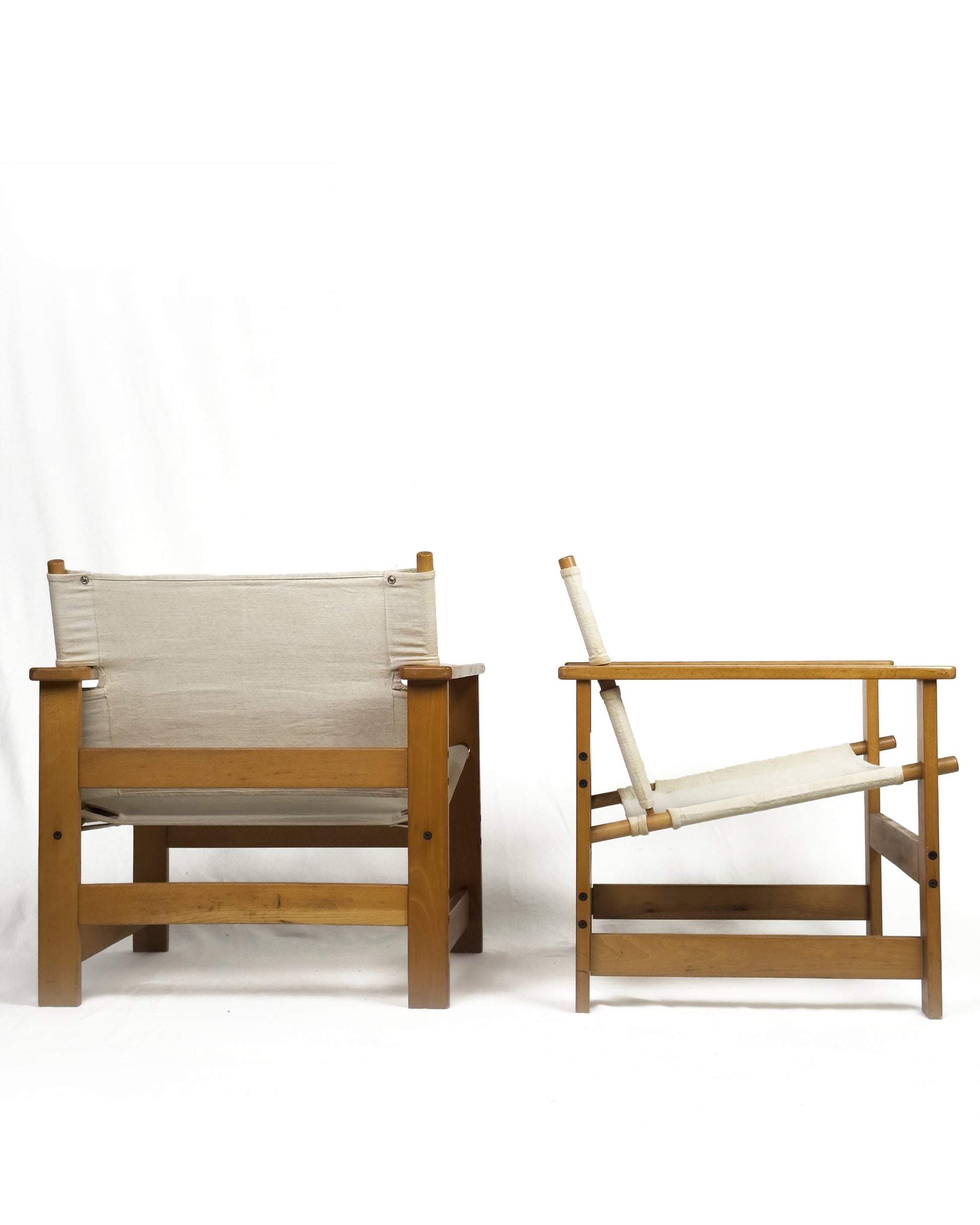 Pair of Vintage Safari Lounge Chairs in Canvas & Wood, 1970s