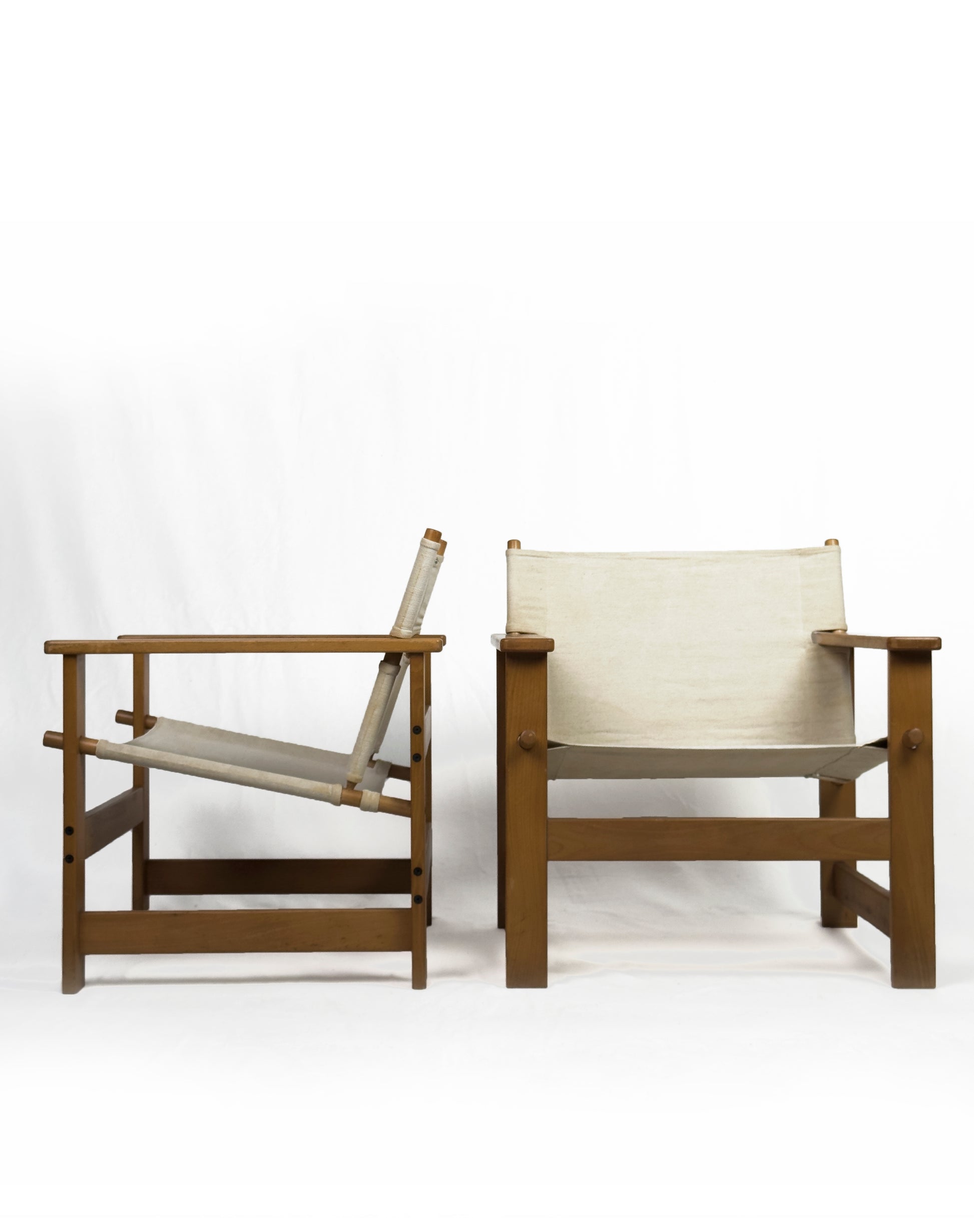 Pair of Vintage Safari Lounge Chairs in Canvas & Wood, 1970s