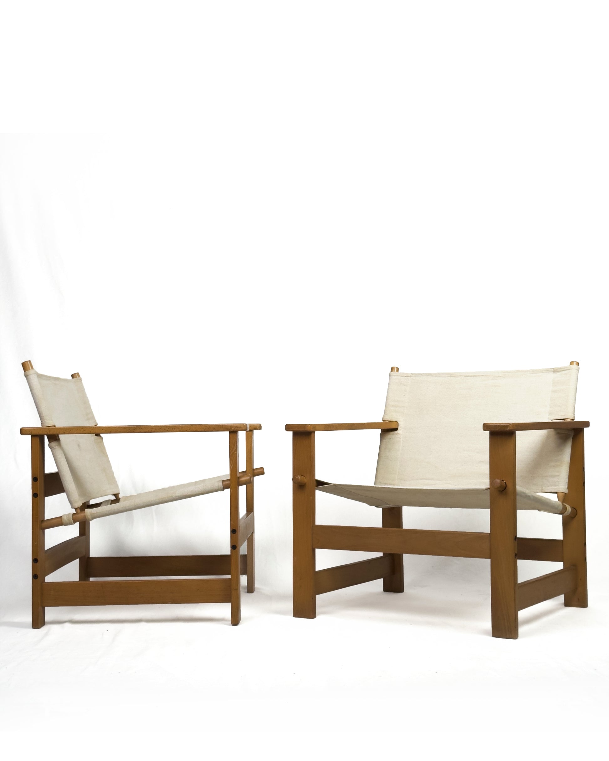 Pair of Vintage Safari Lounge Chairs in Canvas & Wood, 1970s