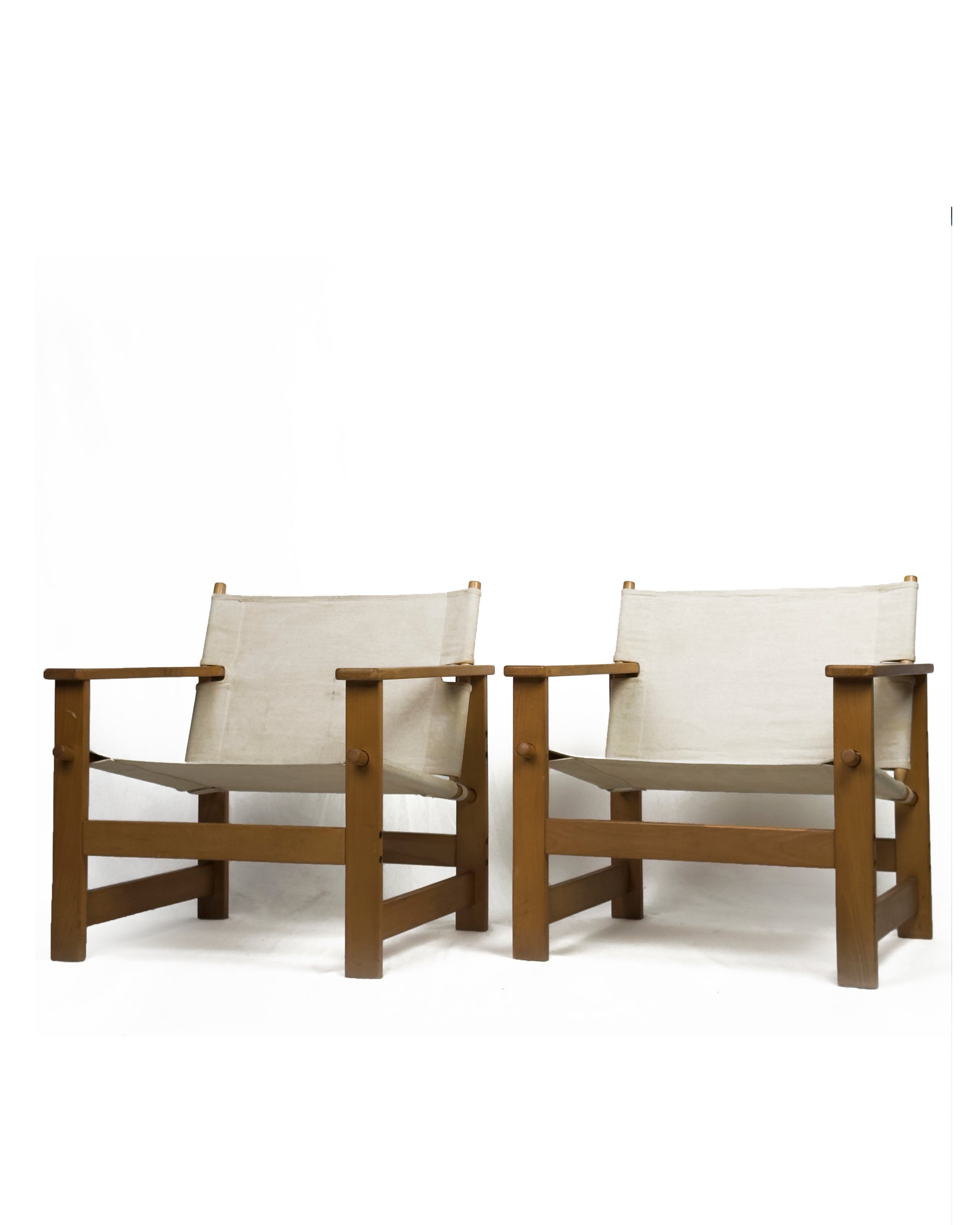Pair of Vintage Safari Lounge Chairs in Canvas & Wood, 1970s