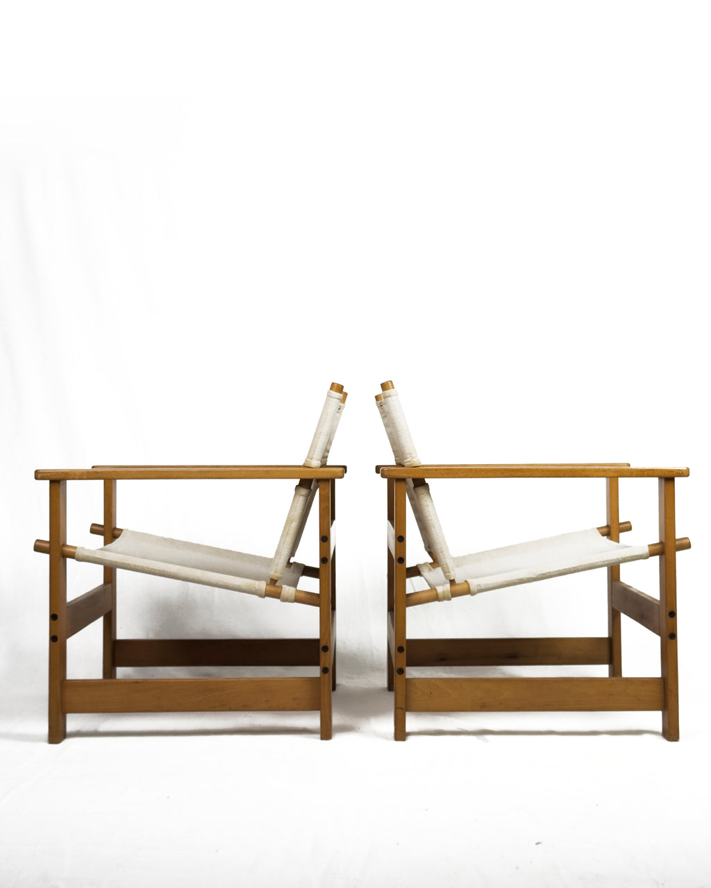 Pair of Vintage Safari Lounge Chairs in Canvas & Wood, 1970s