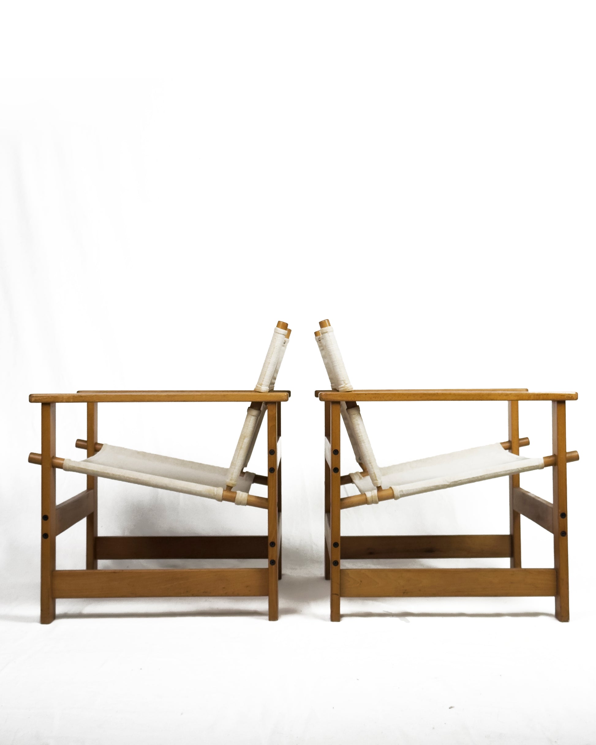 Pair of Vintage Safari Lounge Chairs in Canvas & Wood, 1970s