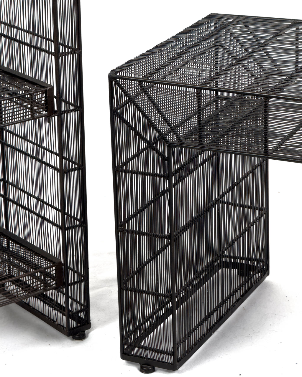 vintage Sculptural Metal Wire Shelving and Display Table Set
