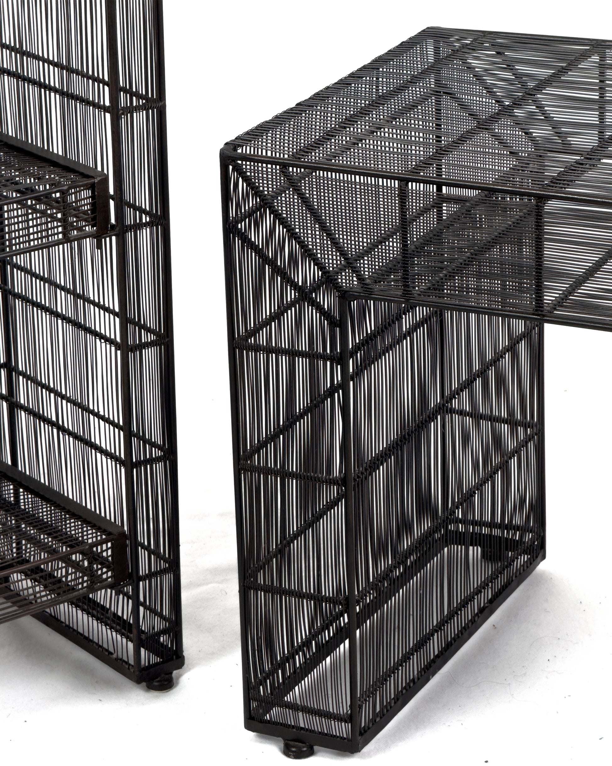 vintage Sculptural Metal Wire Shelving and Display Table Set