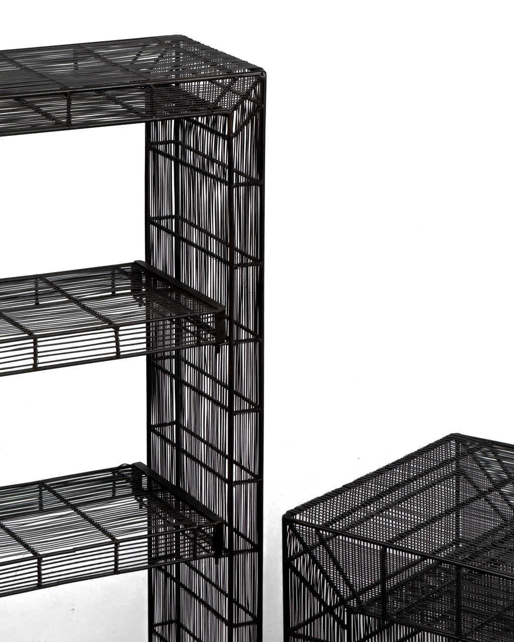 vintage Sculptural Metal Wire Shelving and Display Table Set