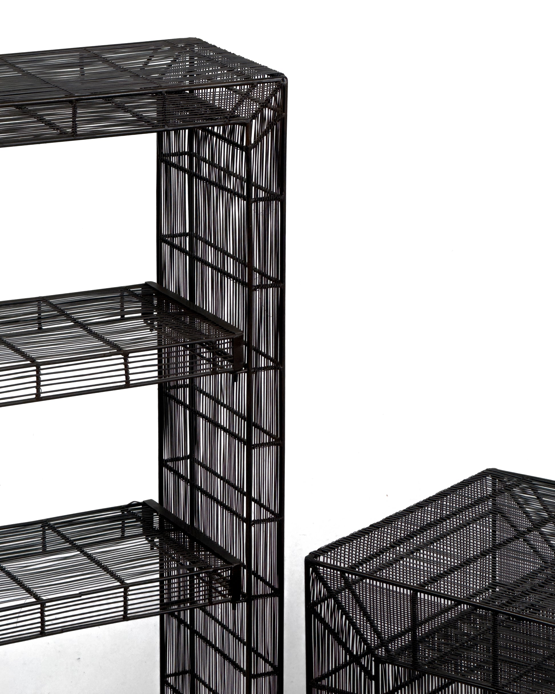 vintage Sculptural Metal Wire Shelving and Display Table Set