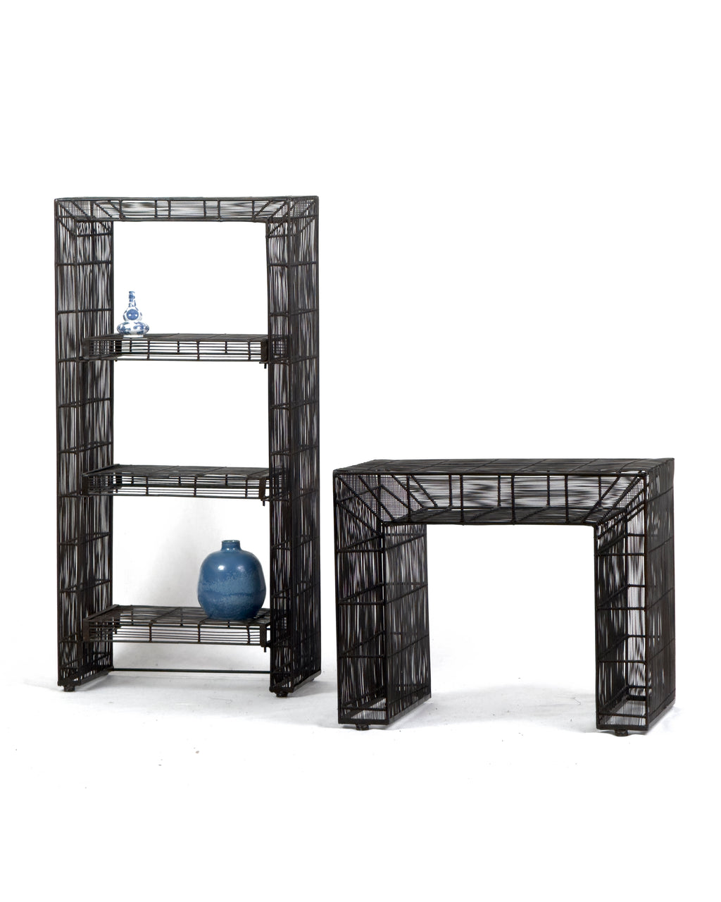 vintage Sculptural Metal Wire Shelving and Display Table Set