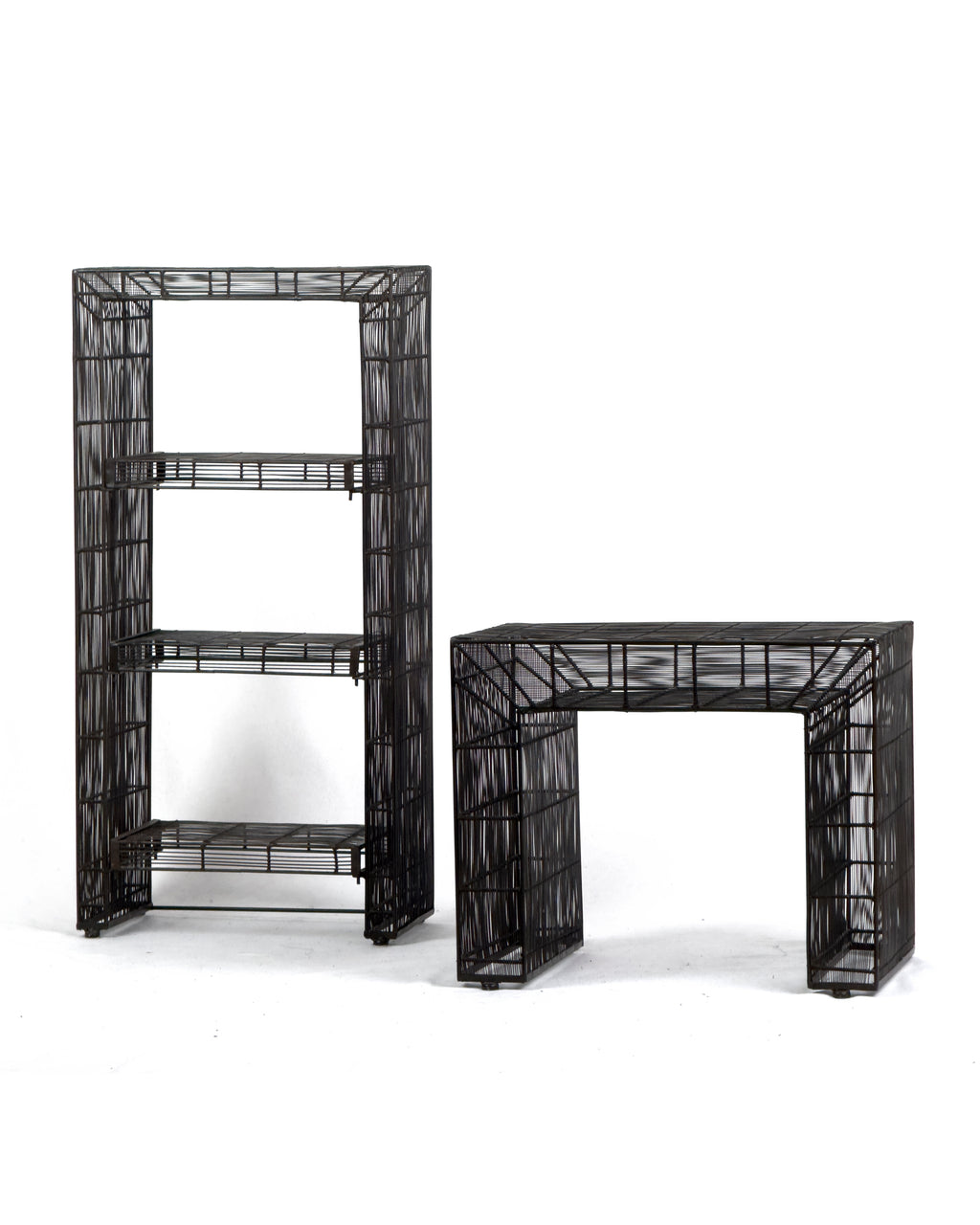 vintage Sculptural Metal Wire Shelving and Display Table Set
