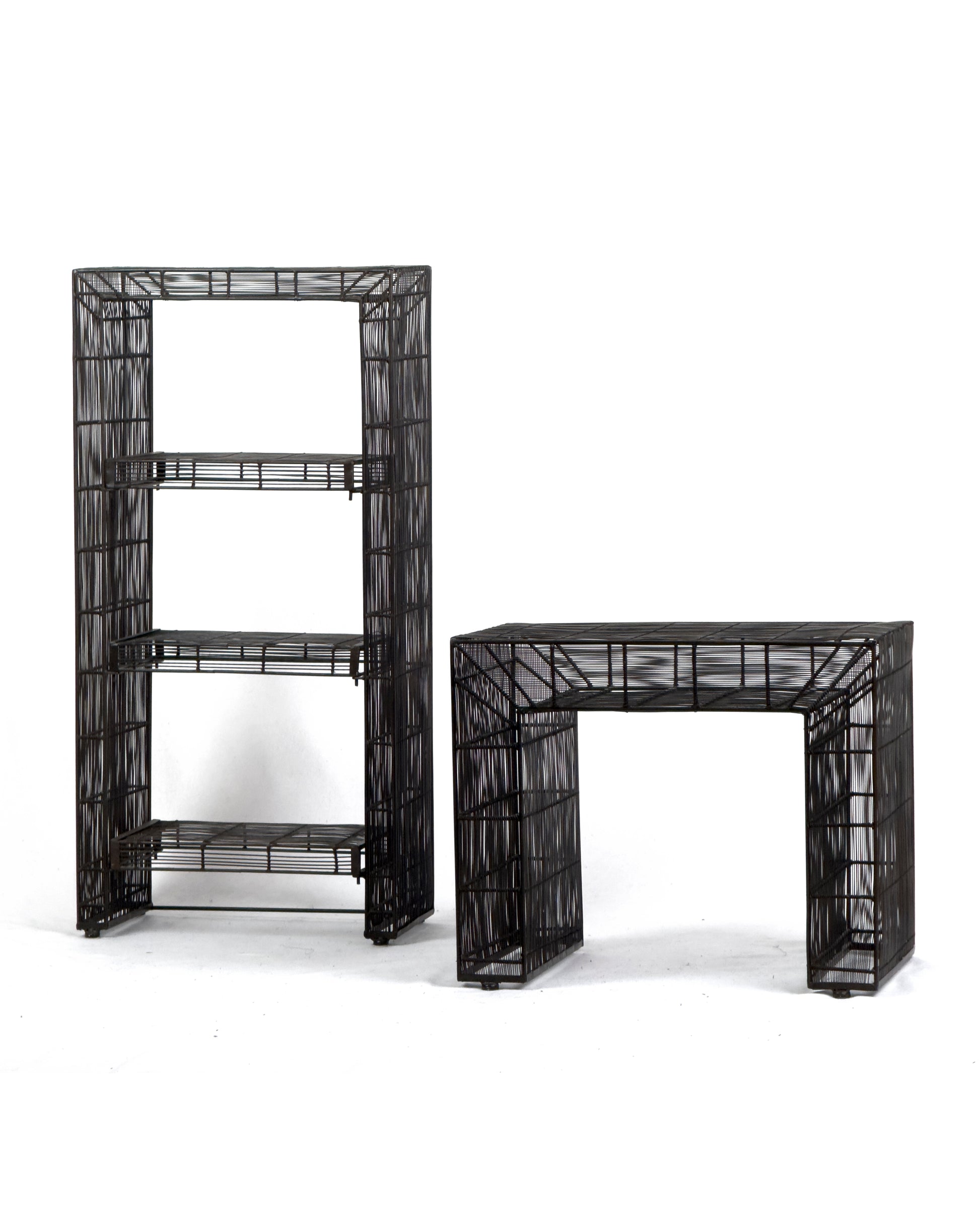 vintage Sculptural Metal Wire Shelving and Display Table Set