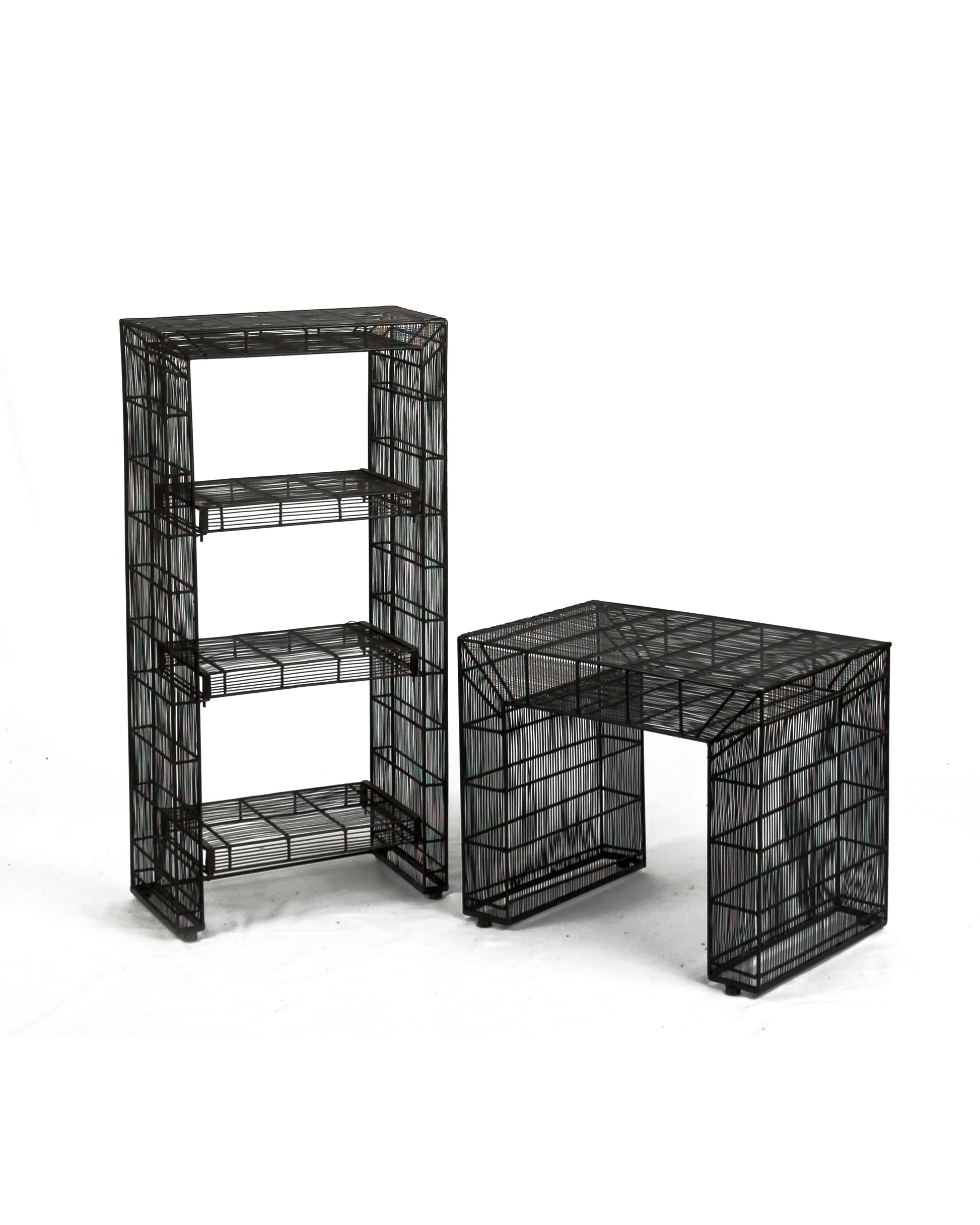 vintage Sculptural Metal Wire Shelving and Display Table Set