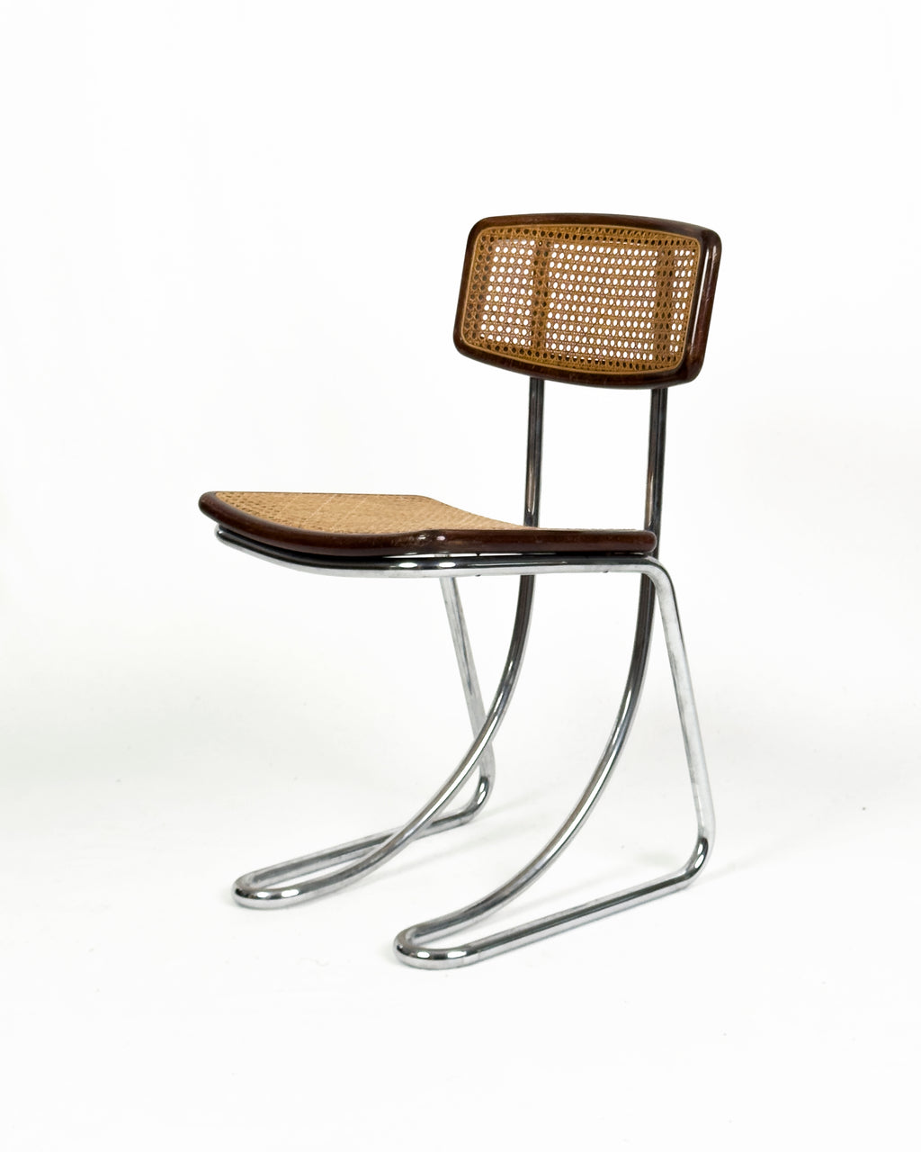 vintage Cantilever Chairs in Chrome, Wood and Vienna Straw, 1970s - Set of 4
