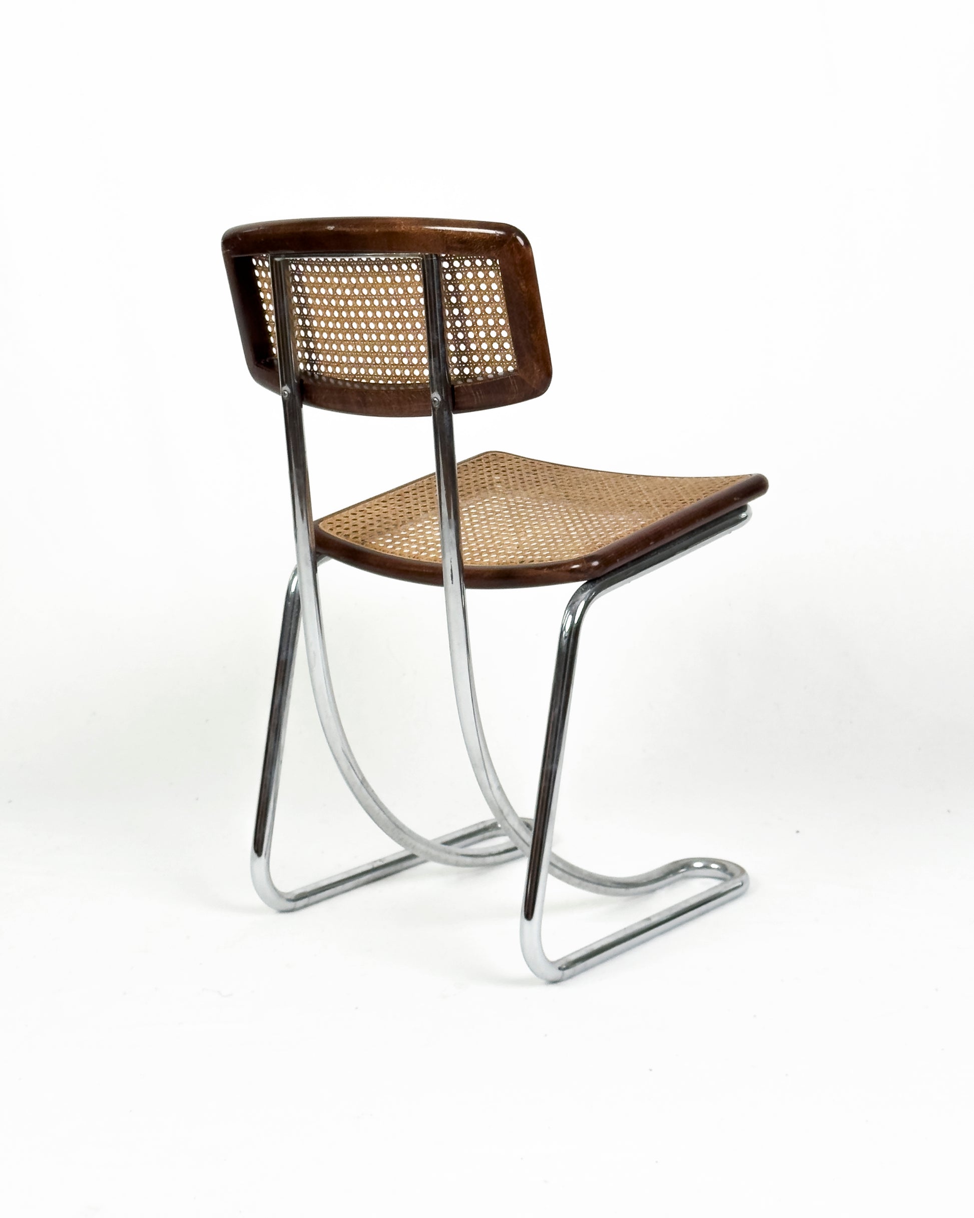 vintage Cantilever Chairs in Chrome, Wood and Vienna Straw, 1970s - Set of 4