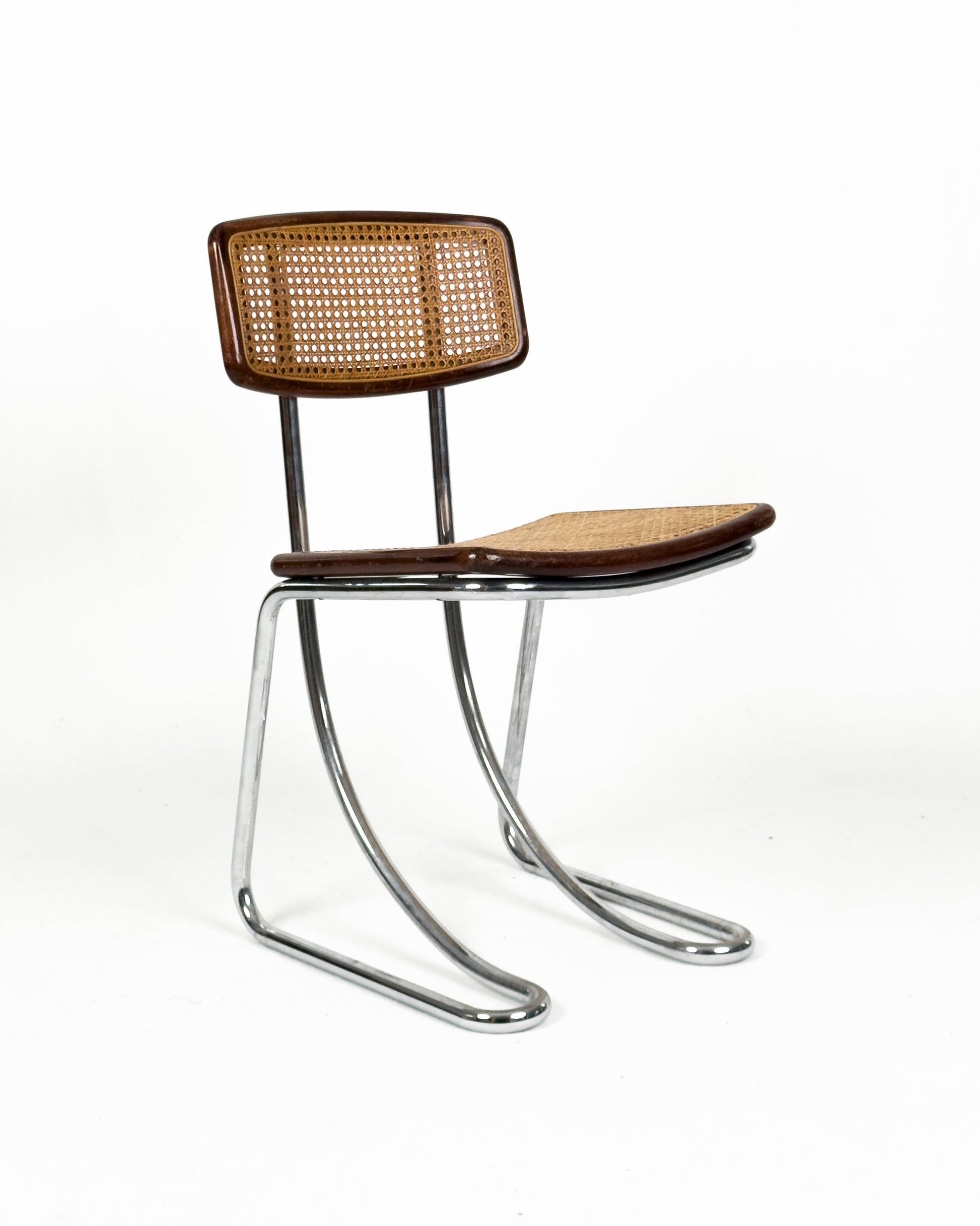 vintage Cantilever Chairs in Chrome, Wood and Vienna Straw, 1970s - Set of 4