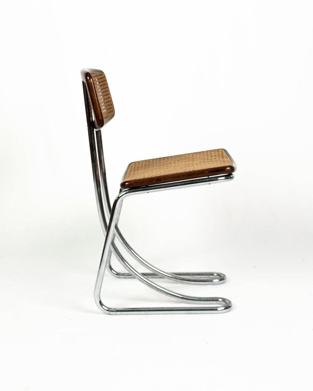 vintage Cantilever Chairs in Chrome, Wood and Vienna Straw, 1970s - Set of 4