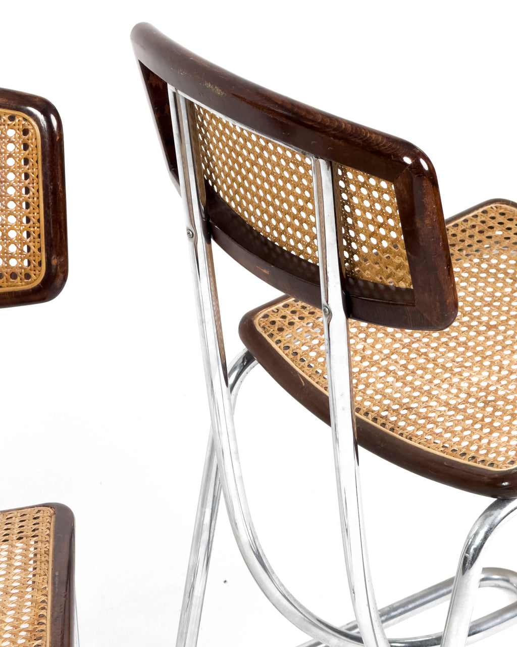vintage Cantilever Chairs in Chrome, Wood and Vienna Straw, 1970s - Set of 4