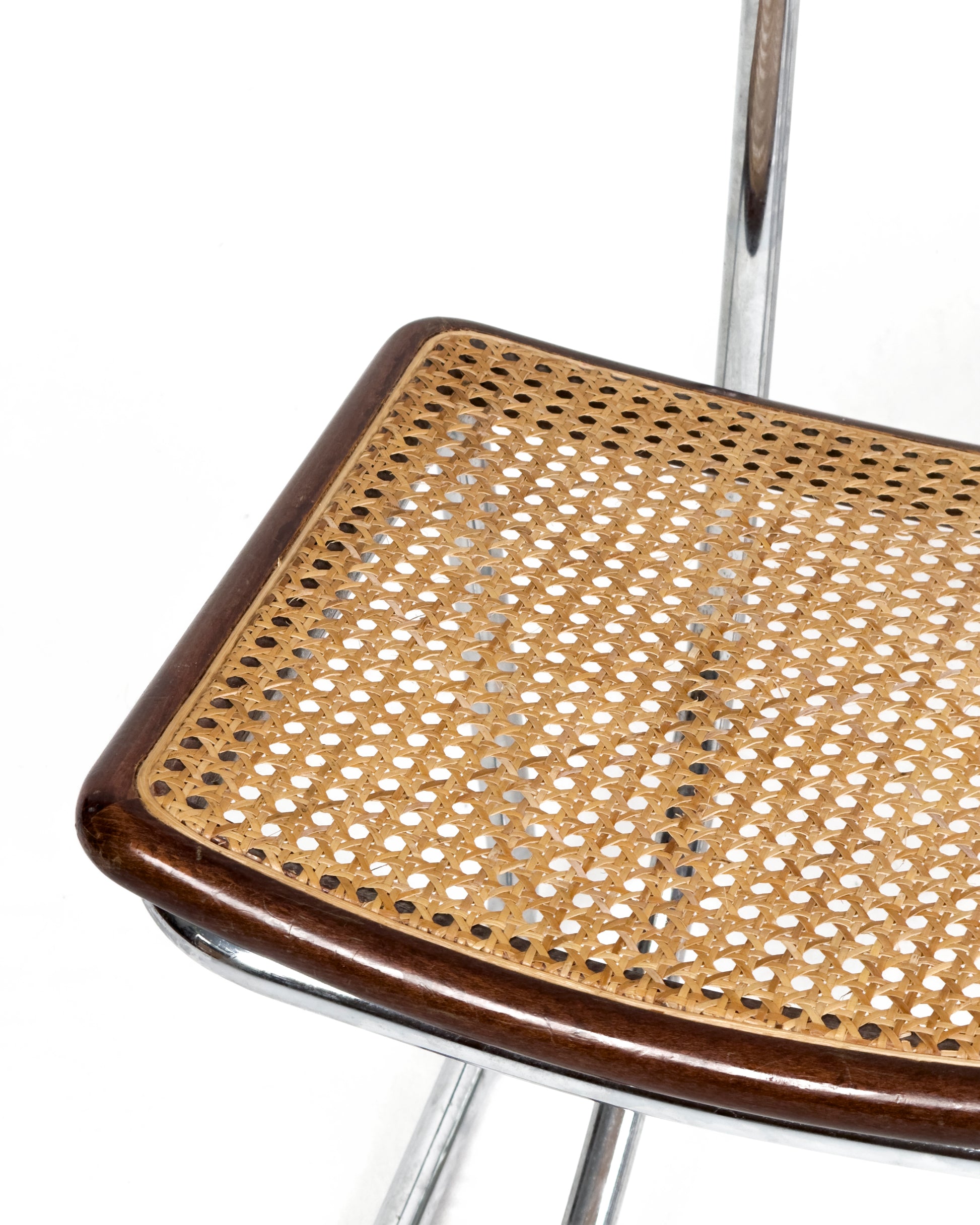 vintage Cantilever Chairs in Chrome, Wood and Vienna Straw, 1970s - Set of 4