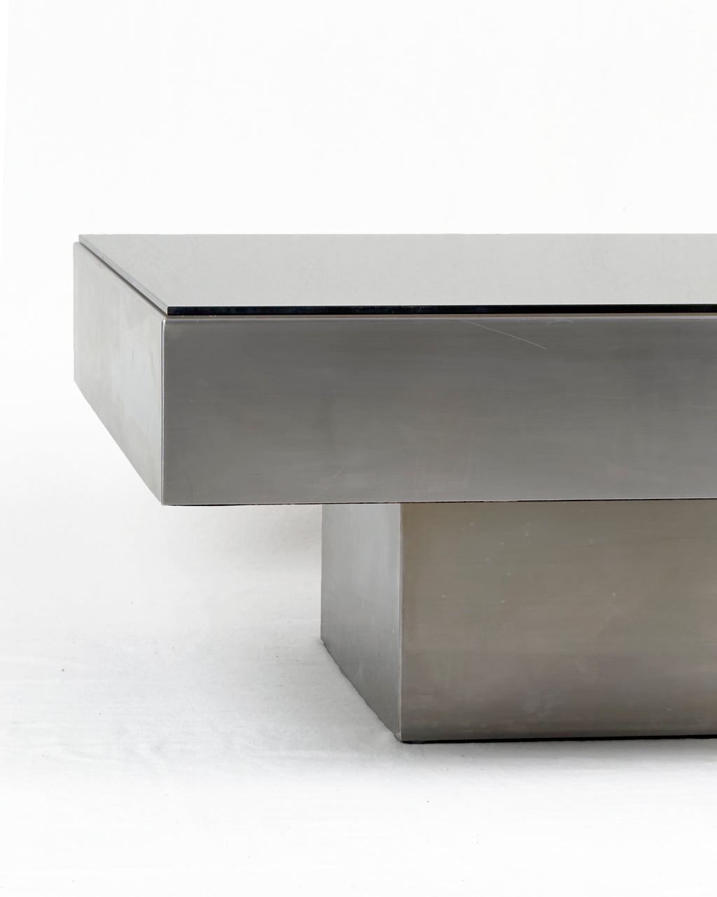 Vintage Chrome Coffee Table, 1970s – Stainless Steel & Brown Glass