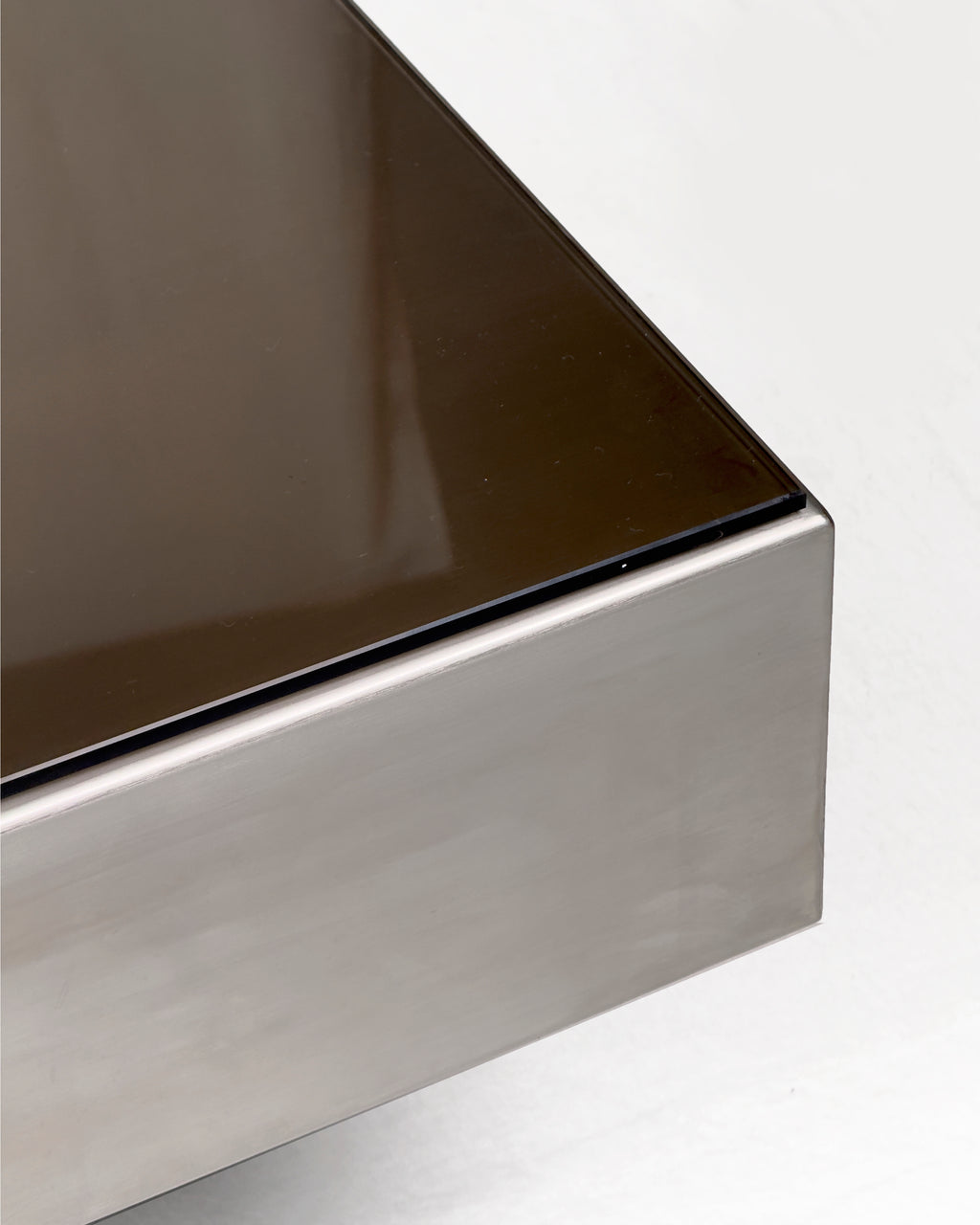 Vintage Chrome Coffee Table, 1970s – Stainless Steel & Brown Glass