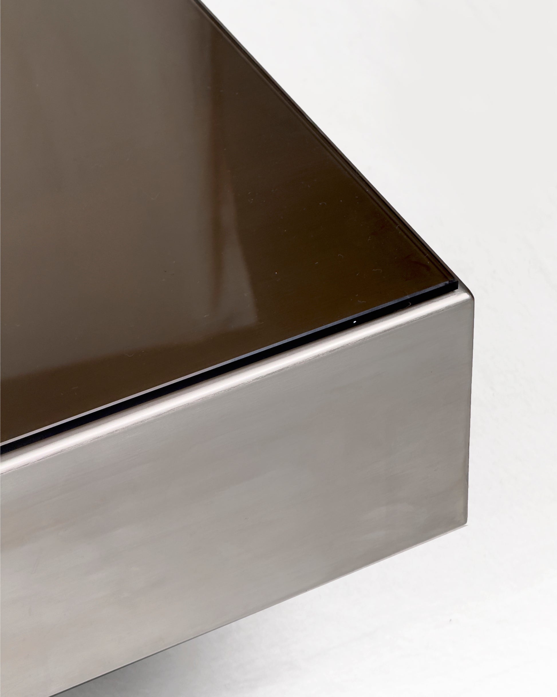 Vintage Chrome Coffee Table, 1970s – Stainless Steel & Brown Glass