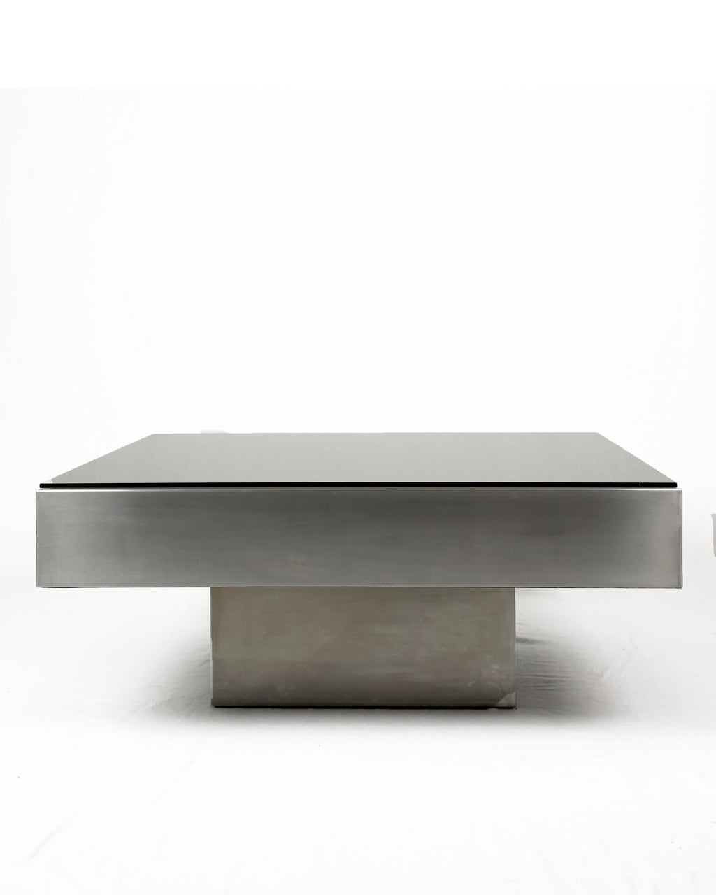 Vintage Chrome Coffee Table, 1970s – Stainless Steel & Brown Glass