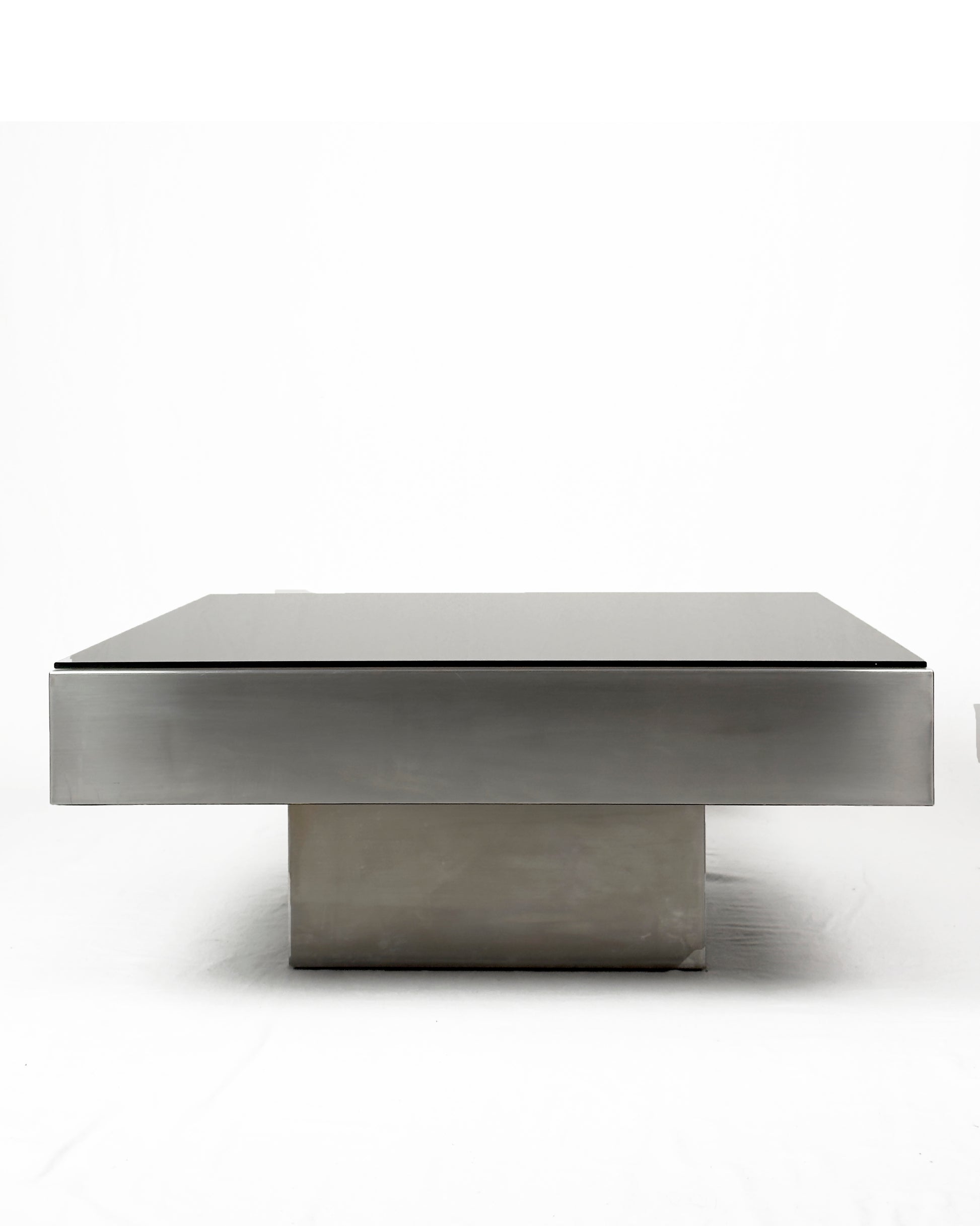 Vintage Chrome Coffee Table, 1970s – Stainless Steel & Brown Glass