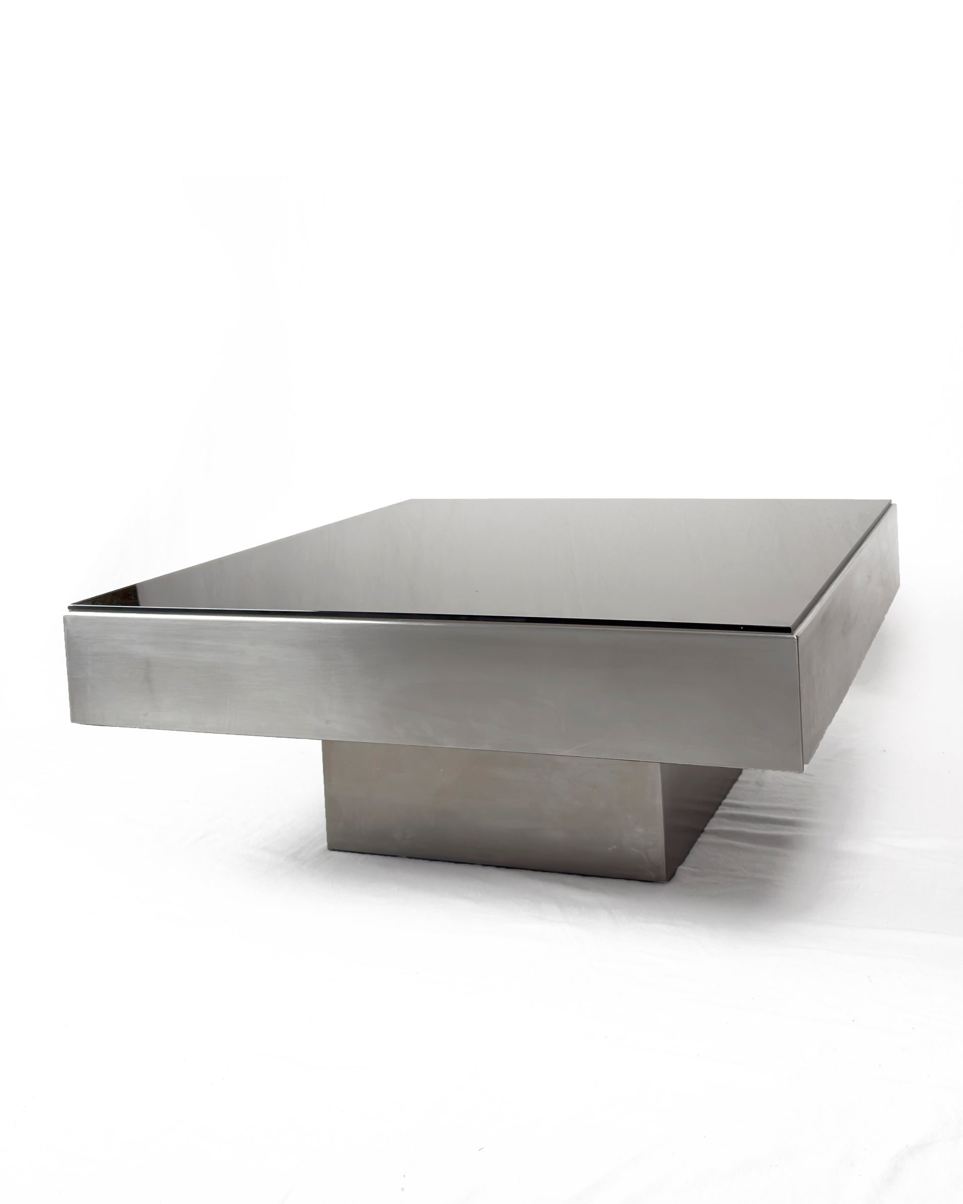 Vintage Chrome Coffee Table, 1970s – Stainless Steel & Brown Glass