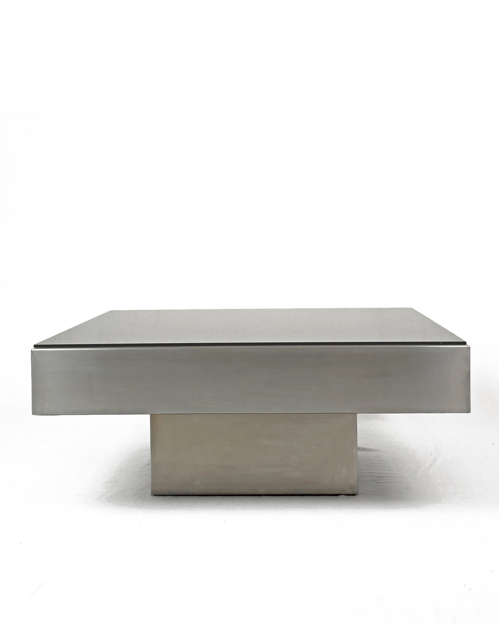 Vintage Chrome Coffee Table, 1970s – Stainless Steel & Brown Glass