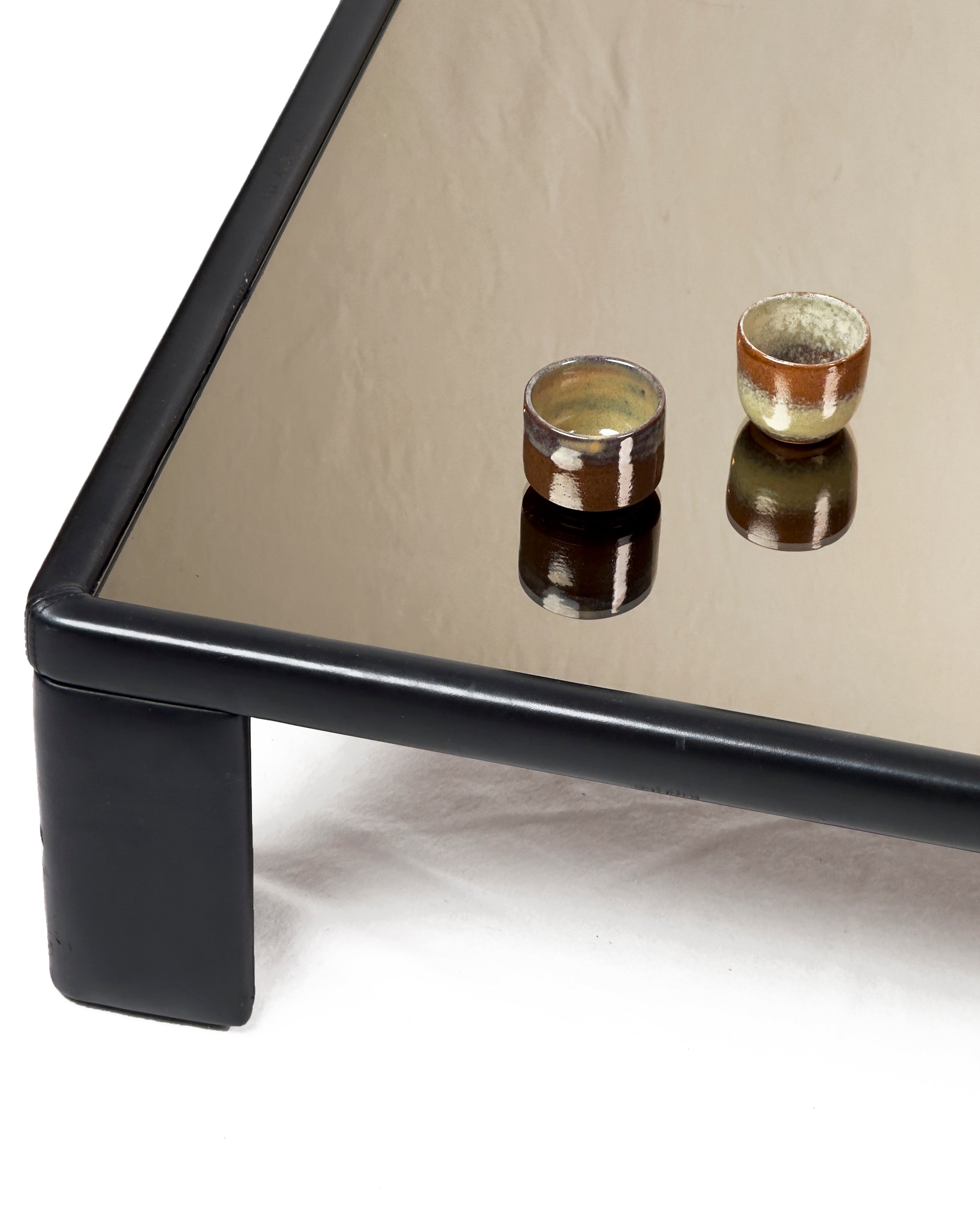 Luigi Massoni for Poltrona Frau – Leather Coffee Table with Mirror Top, 1970s