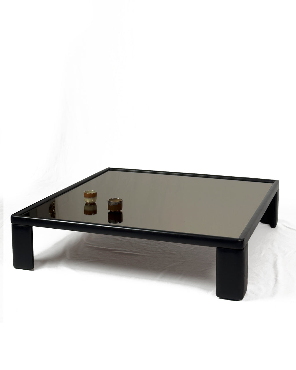 Luigi Massoni for Poltrona Frau – Leather Coffee Table with Mirror Top, 1970s
