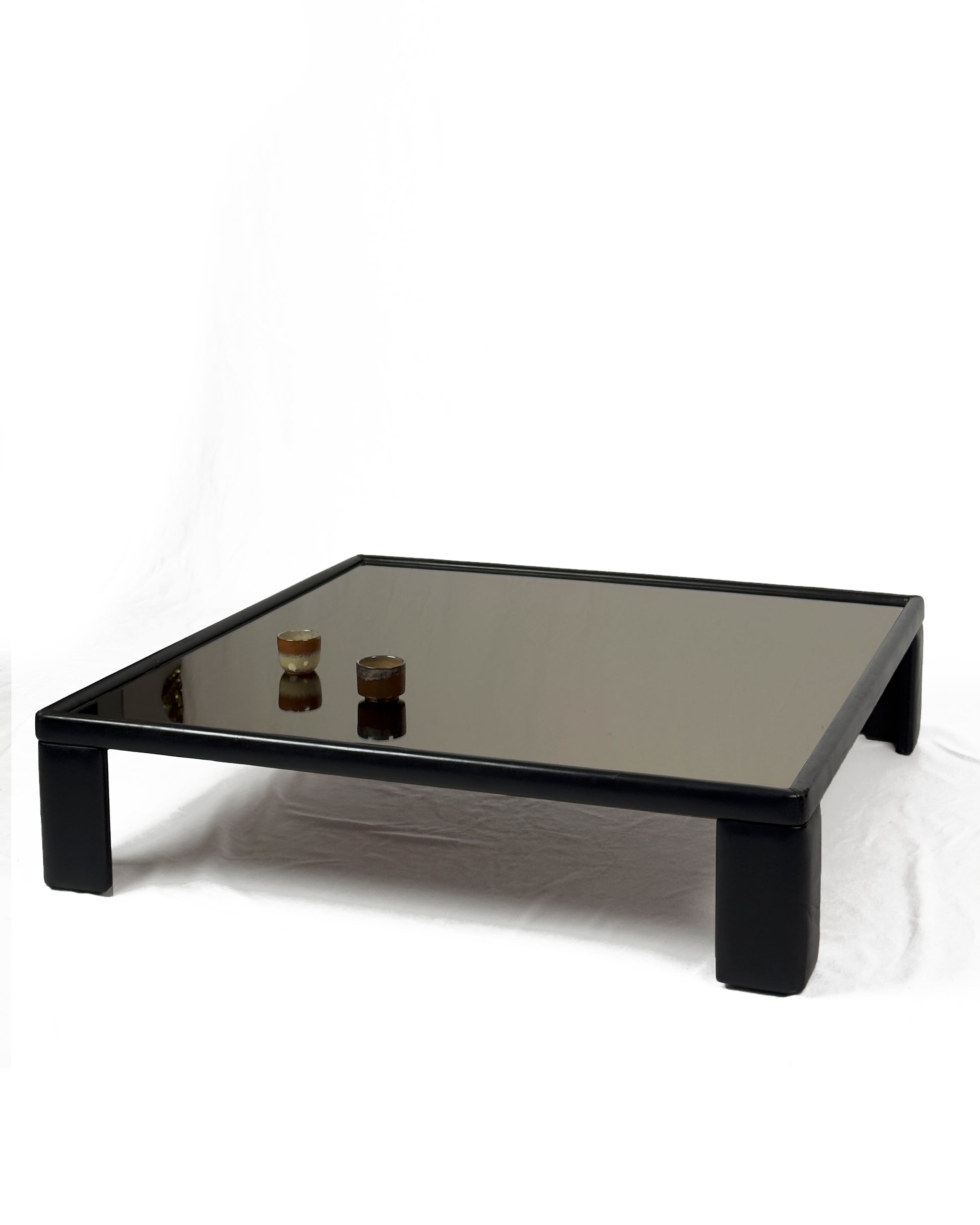 Luigi Massoni for Poltrona Frau – Leather Coffee Table with Mirror Top, 1970s