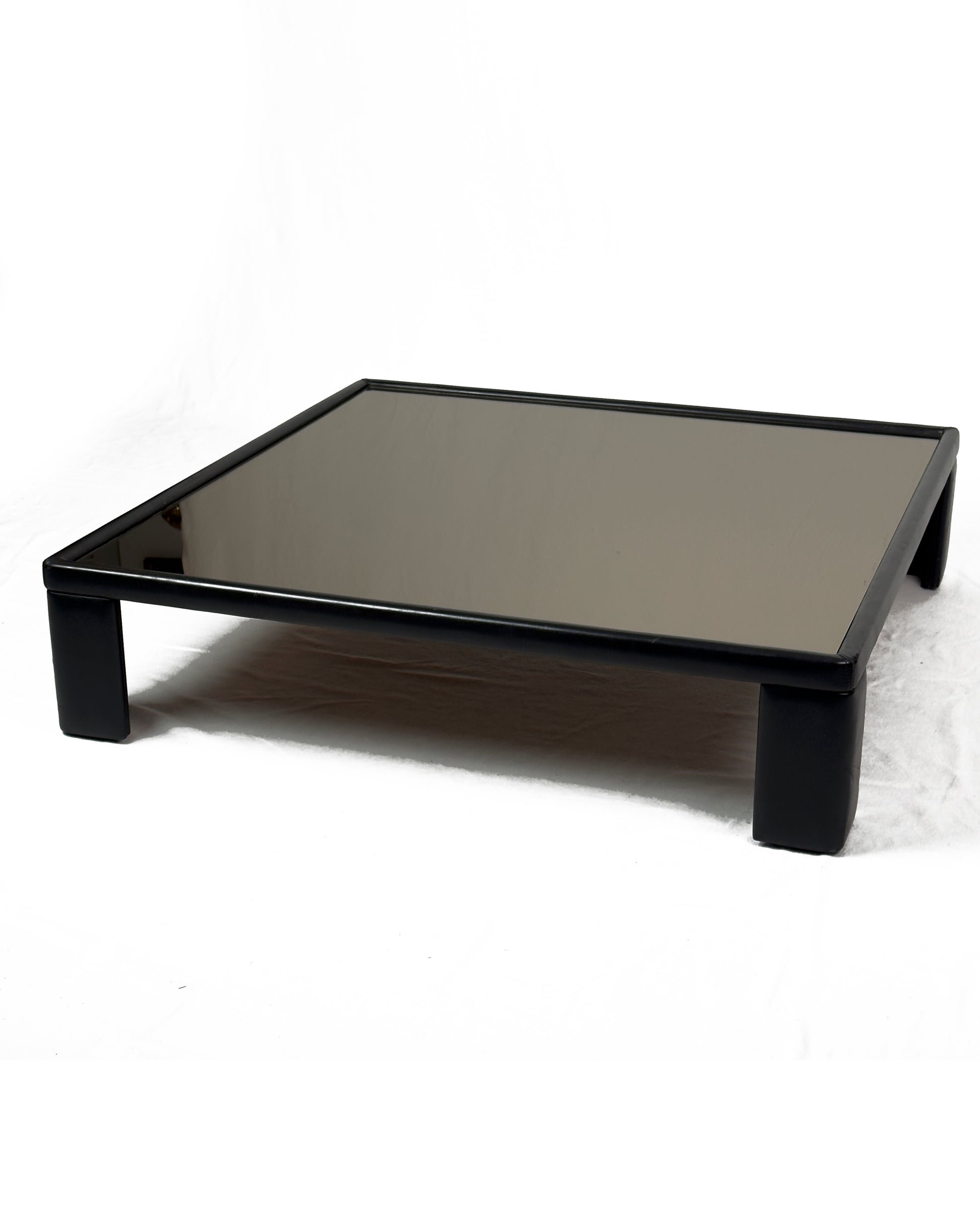 Luigi Massoni for Poltrona Frau – Leather Coffee Table with Mirror Top, 1970s