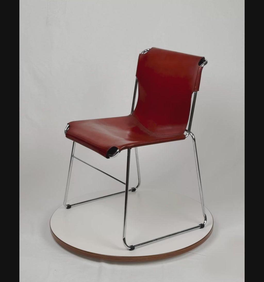 Set of 4 Vintage Italian Chrome & Leather Chairs 1970s