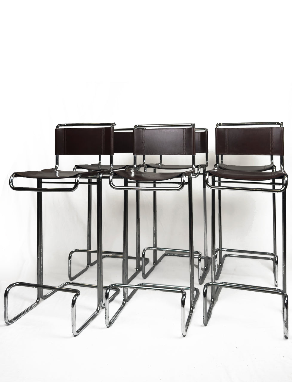 vintage Bar Stools chrome & Brown Leather by Linea Veam, 1960s