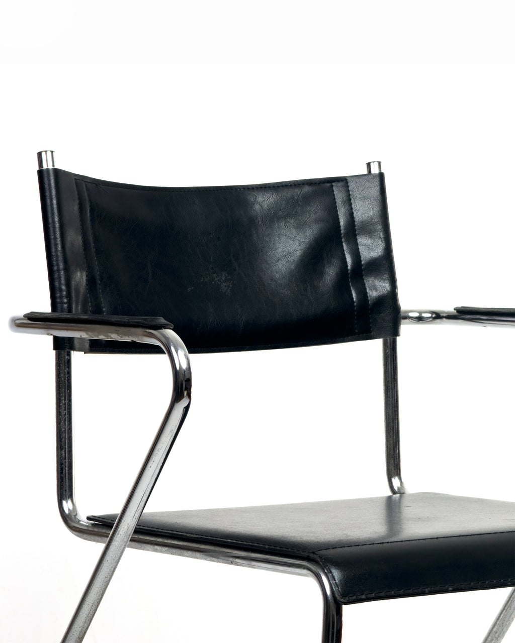 set of 4 vintage Cantilever Armchairs in Black Leather and Chrome, 1970s