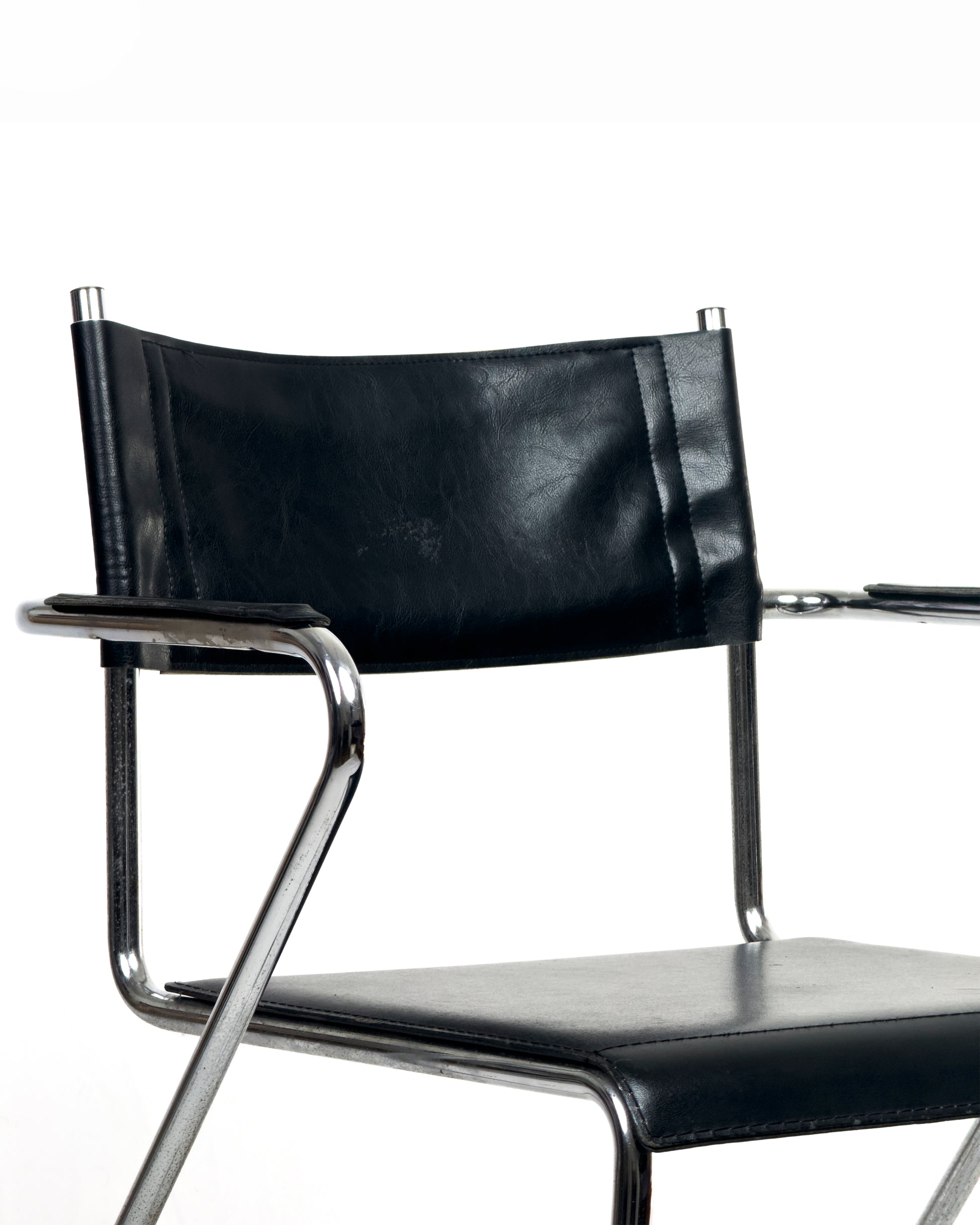 set of 4 vintage Cantilever Armchairs in Black Leather and Chrome, 1970s