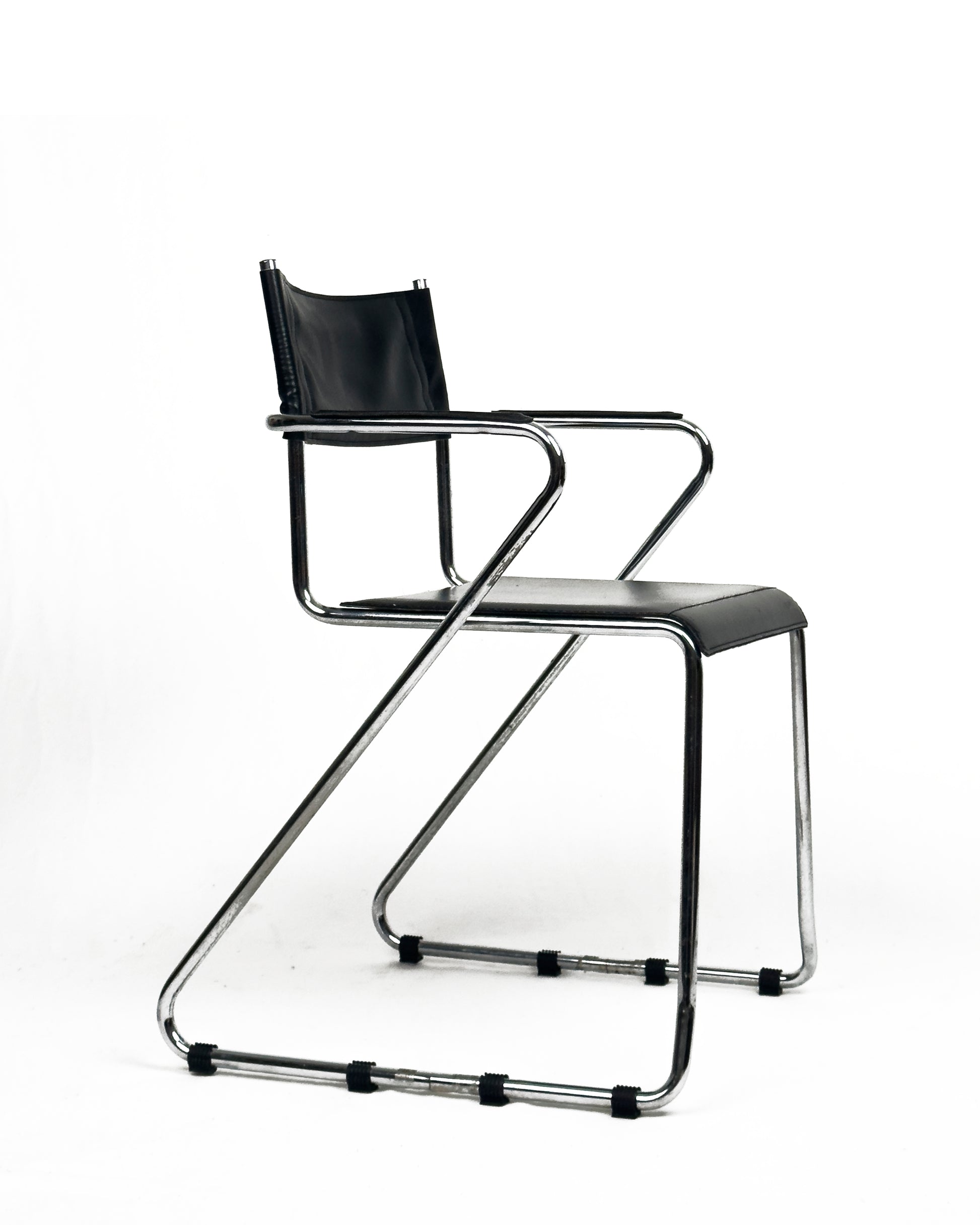 set of 4 vintage Cantilever Armchairs in Black Leather and Chrome, 1970s