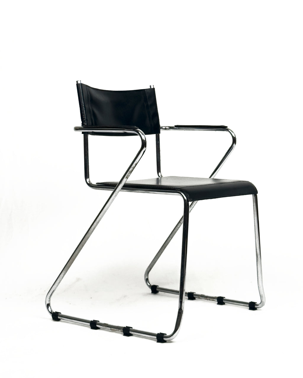 set of 4 vintage Cantilever Armchairs in Black Leather and Chrome, 1970s